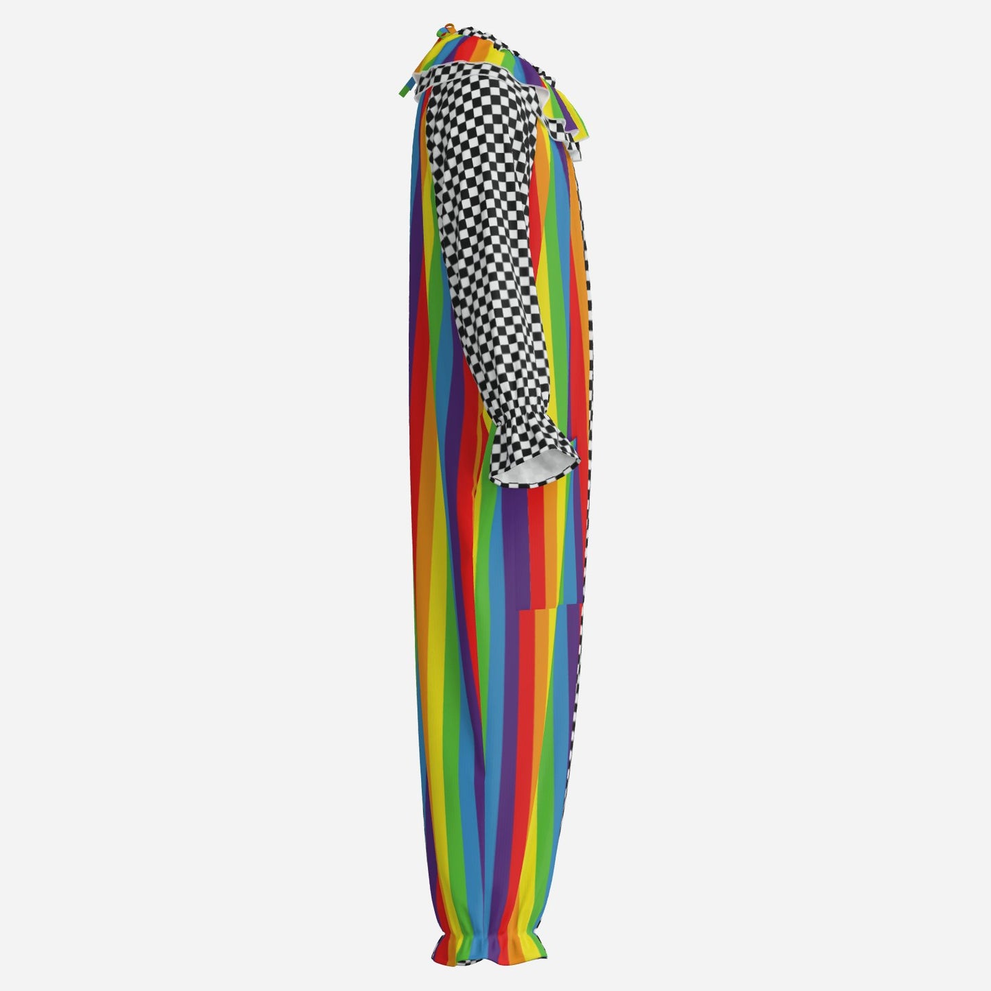 Circus Coveralls Rainbow Stripe Checker clown suit, side view