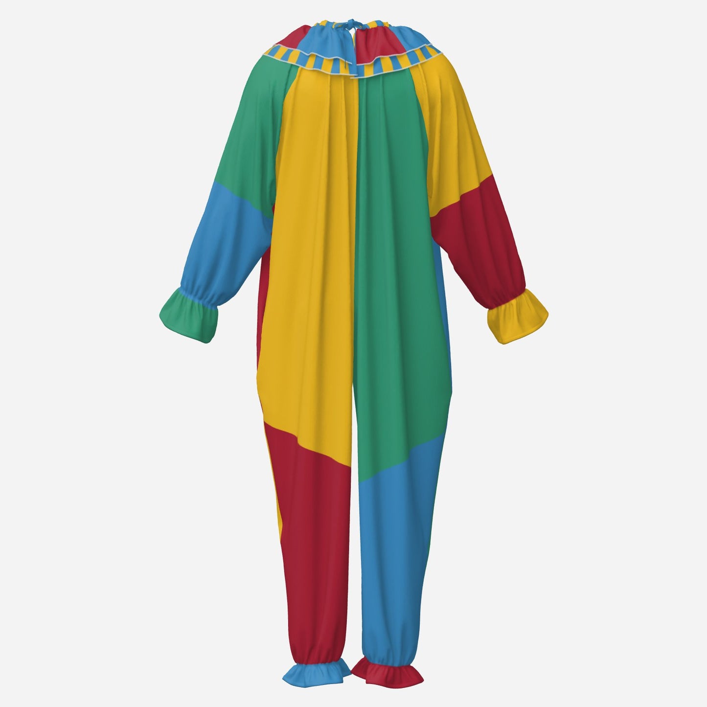 Circus Coveralls Motley Colorblock Jester clown suit, ghost mannequin back view