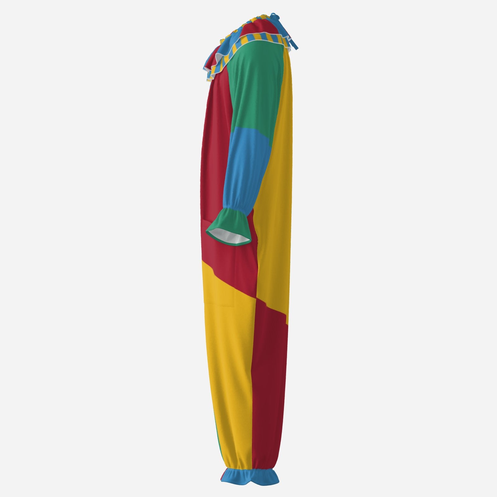 Circus Coveralls Motley Colorblock Jester clown suit, side view