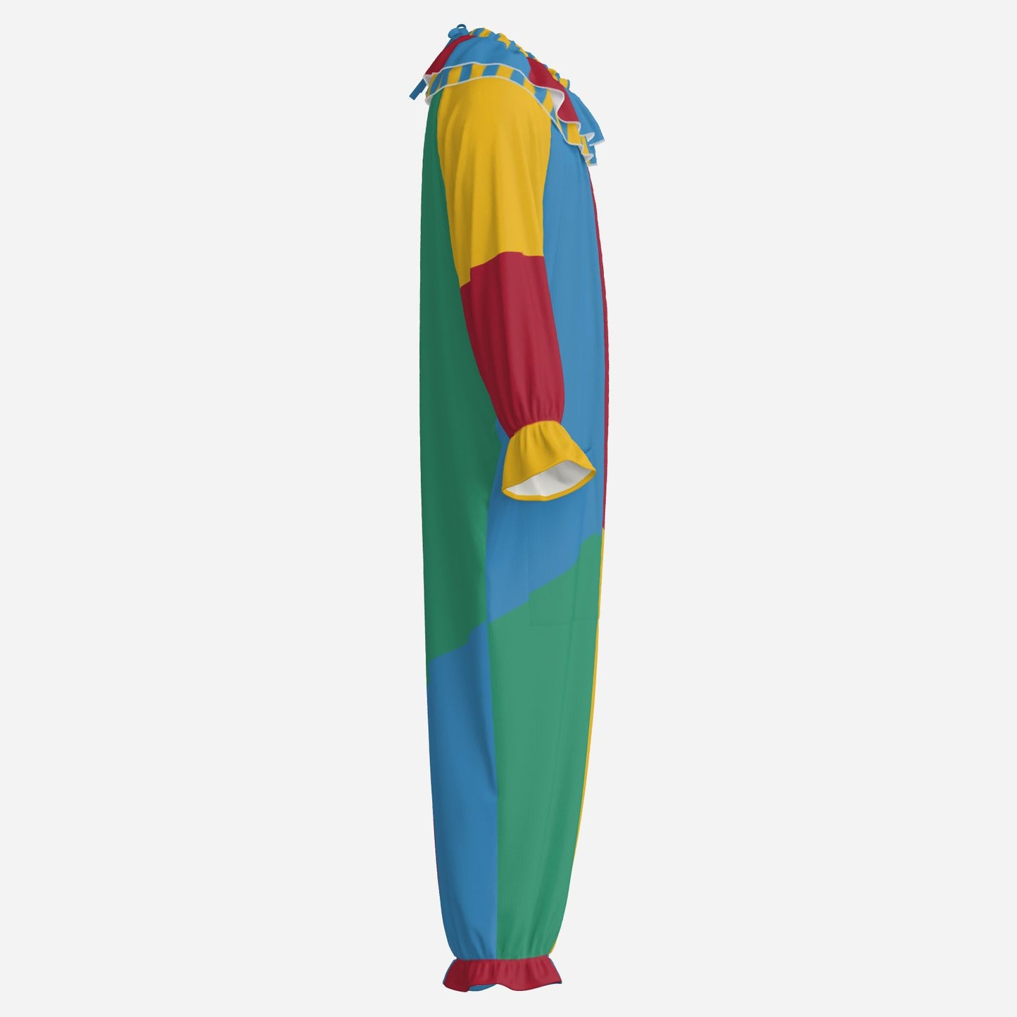 Circus Coveralls Motley Colorblock Jester clown suit, side view