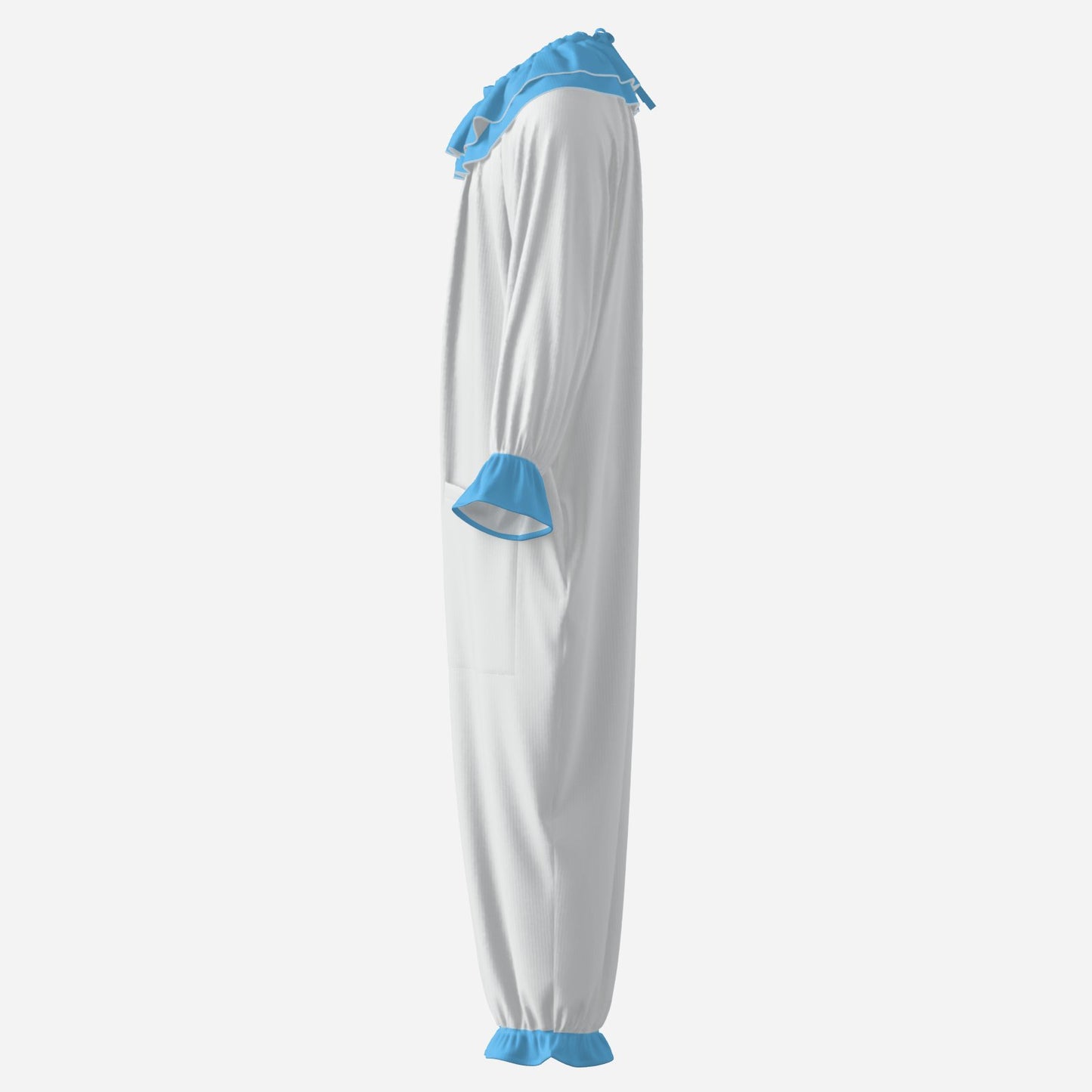 Circus Coveralls White Pierrot Baby Blue clown suit, side view