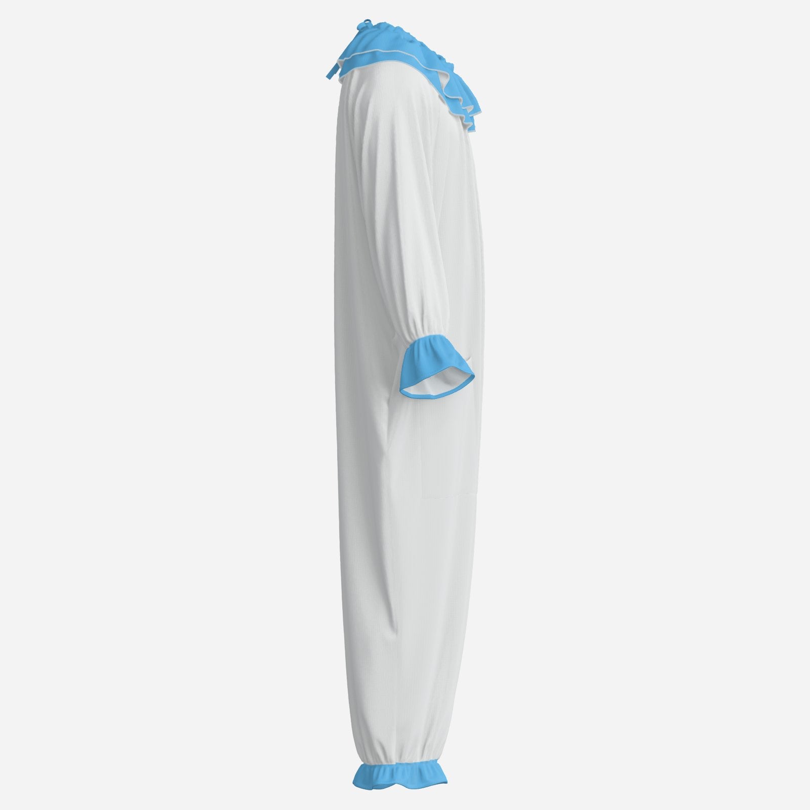 Circus Coveralls White Pierrot Baby Blue clown suit, side view