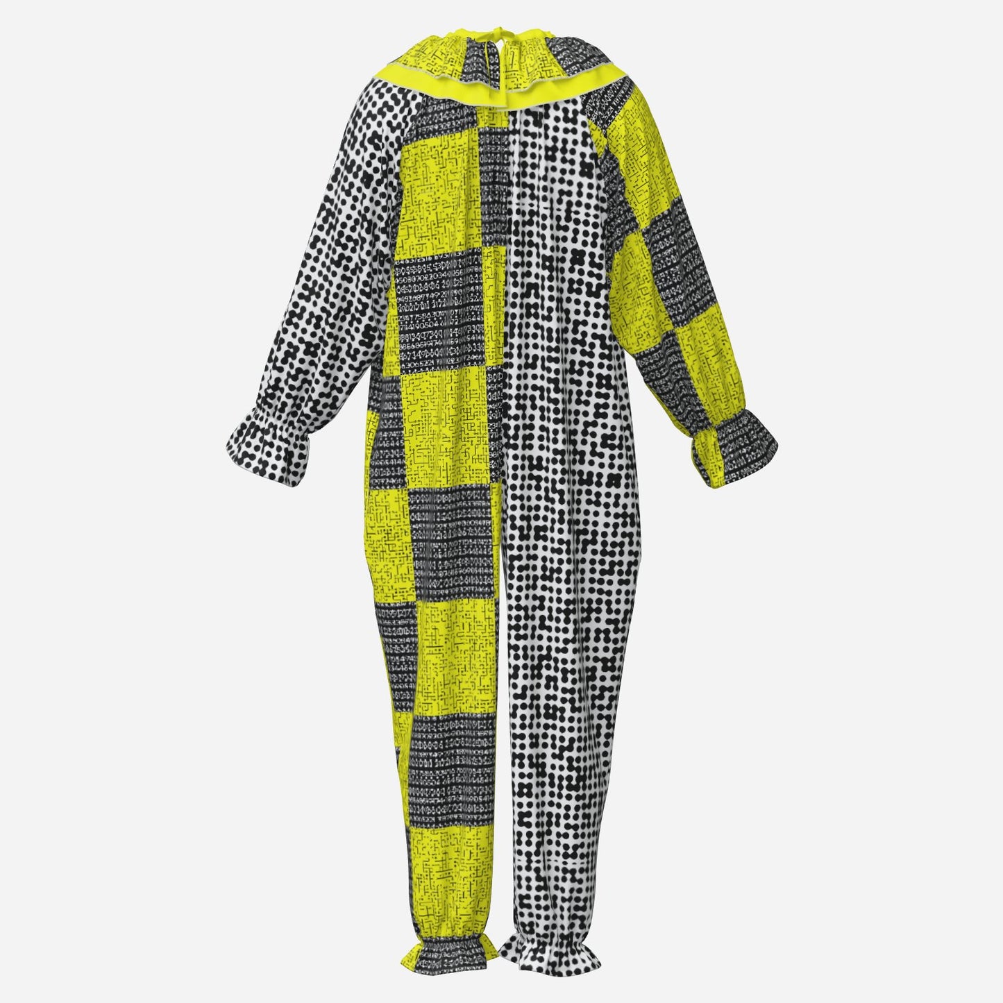 Circus Coveralls Cyber Security Risk Glitch clown suit, ghost mannequin back view