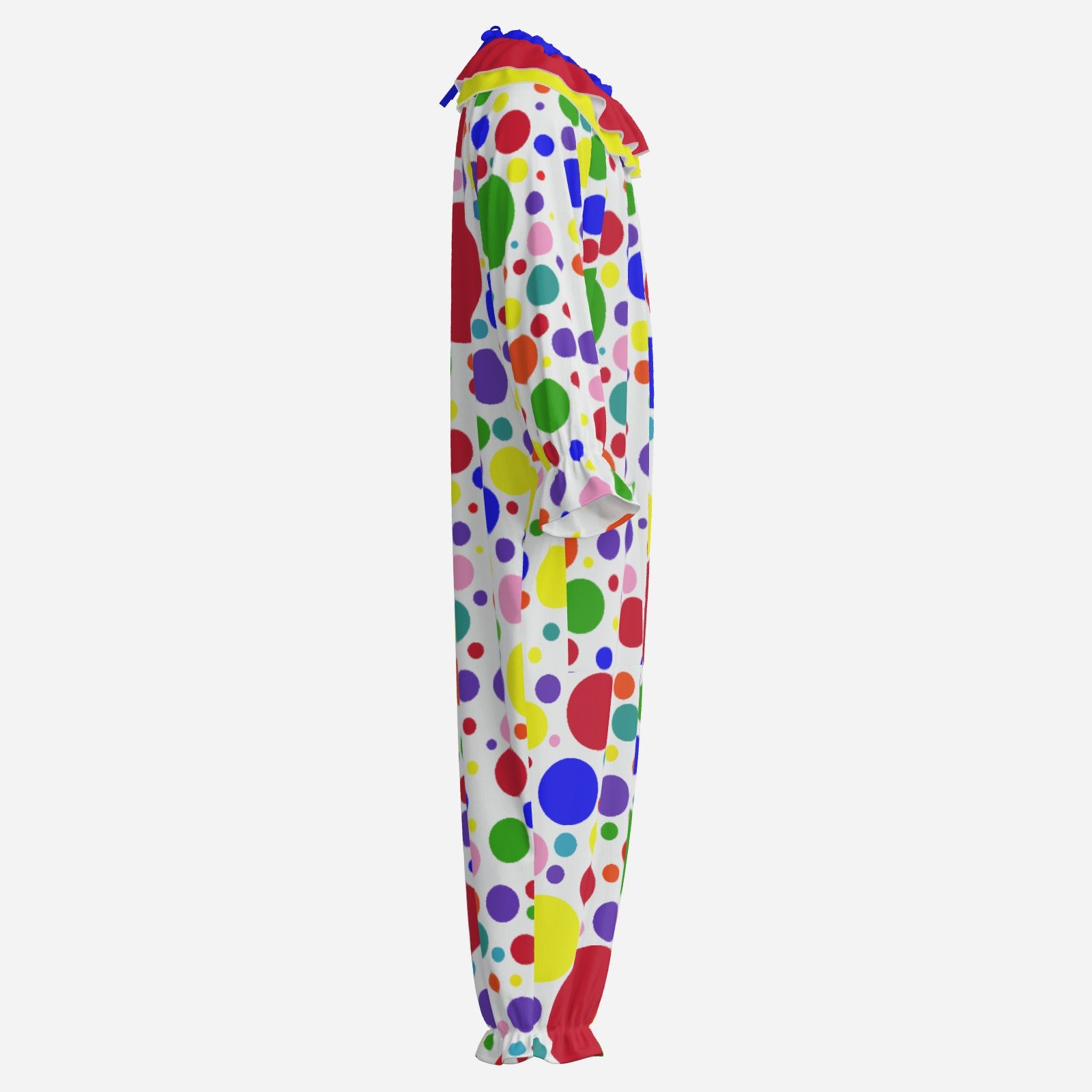 Circus Coveralls Rainbow Spots Polka Dot clown suit, side view