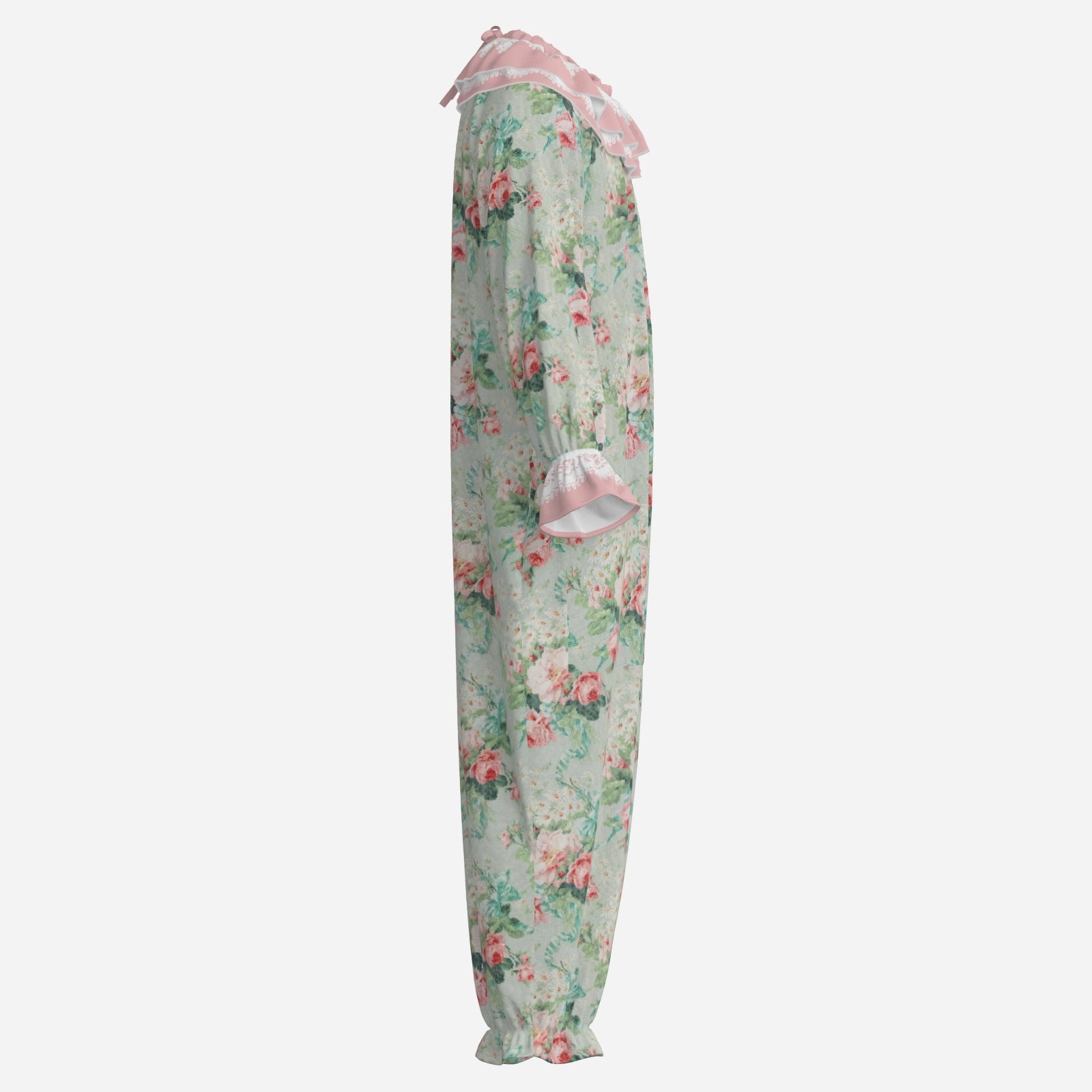 Circus Coveralls Soft Teal Tea Rose clown suit, side view