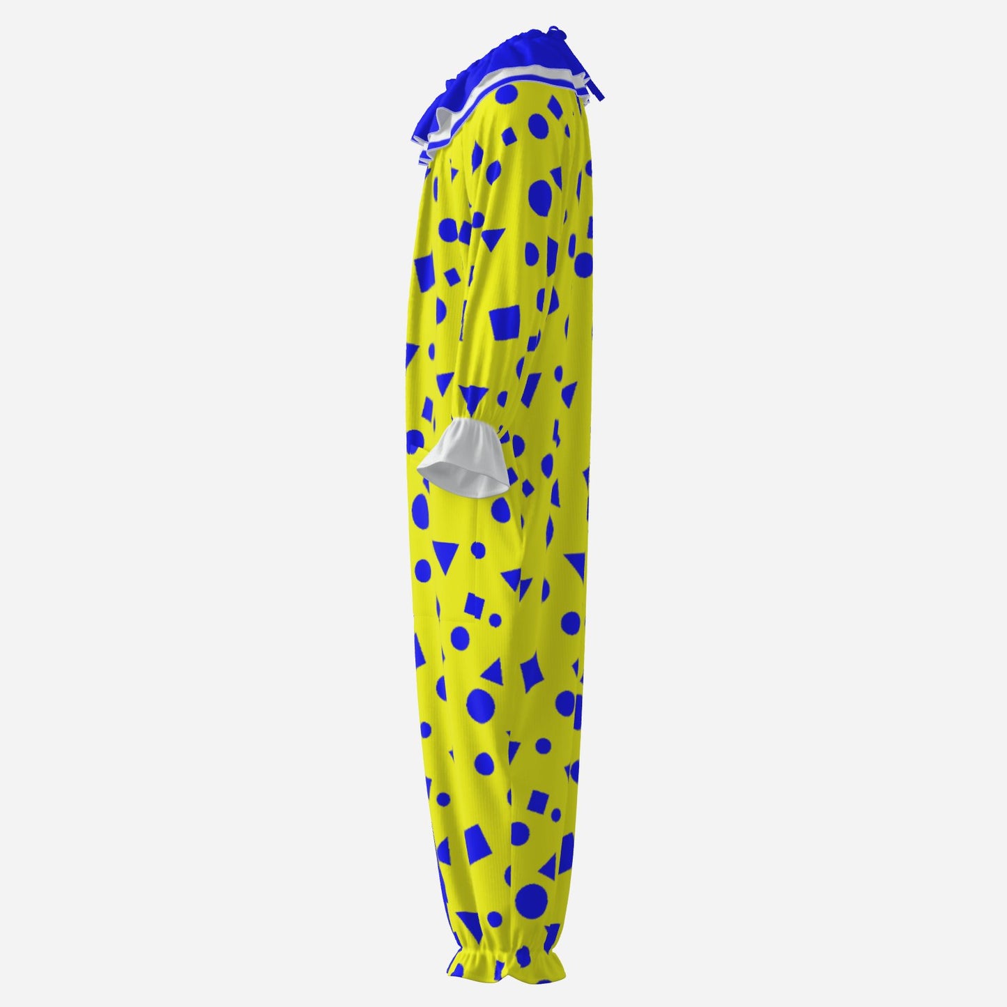 Circus Coveralls Joyblocks Blue Yellow Shapes clown suit, side view