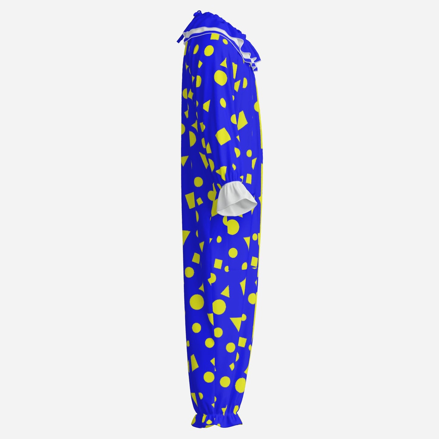 Circus Coveralls Joyblocks Blue Yellow Shapes clown suit, side view