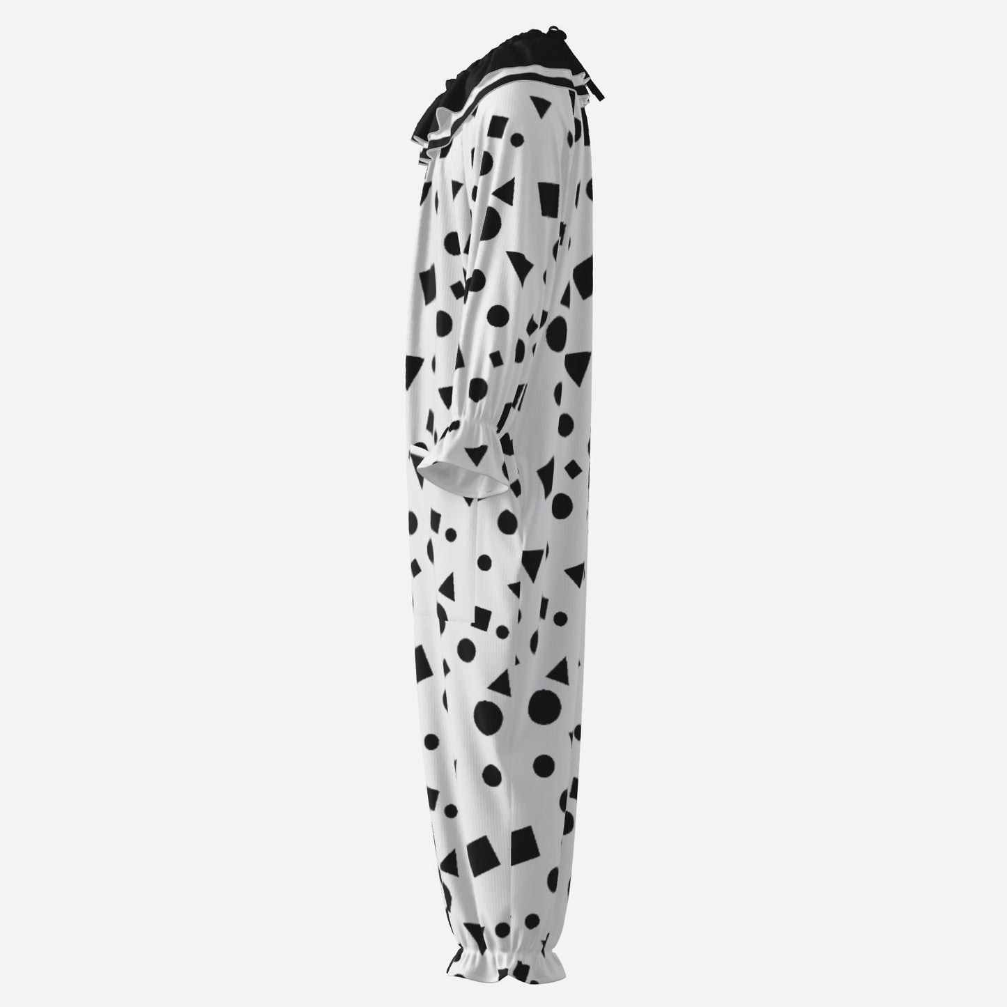 Circus Coveralls Joyblocks Black White Shapes clown suit, side view