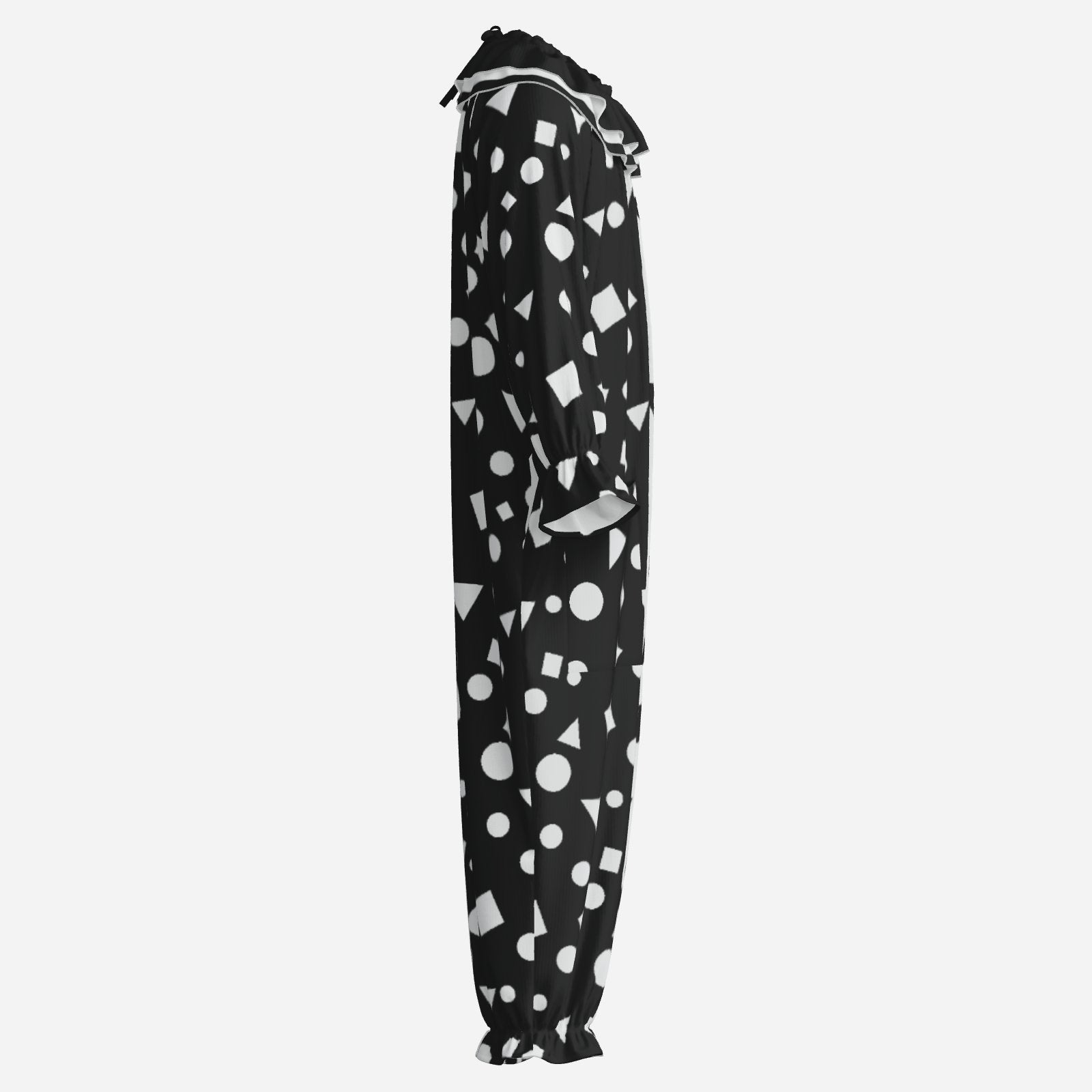 Circus Coveralls Joyblocks Black White Shapes clown suit, side view