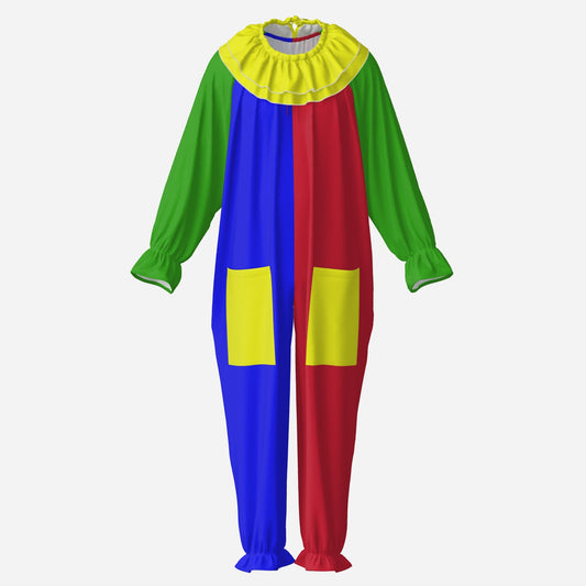 Circus Coveralls Blockparti Toybox Primary Colors clown suit, ghost mannequin front view