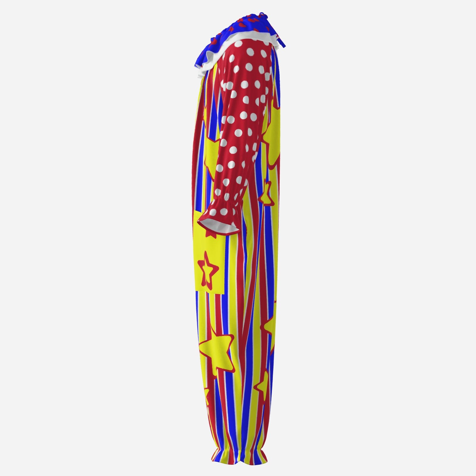 Circus Coveralls Clowny Stripe Stars Dots clown suit, side view