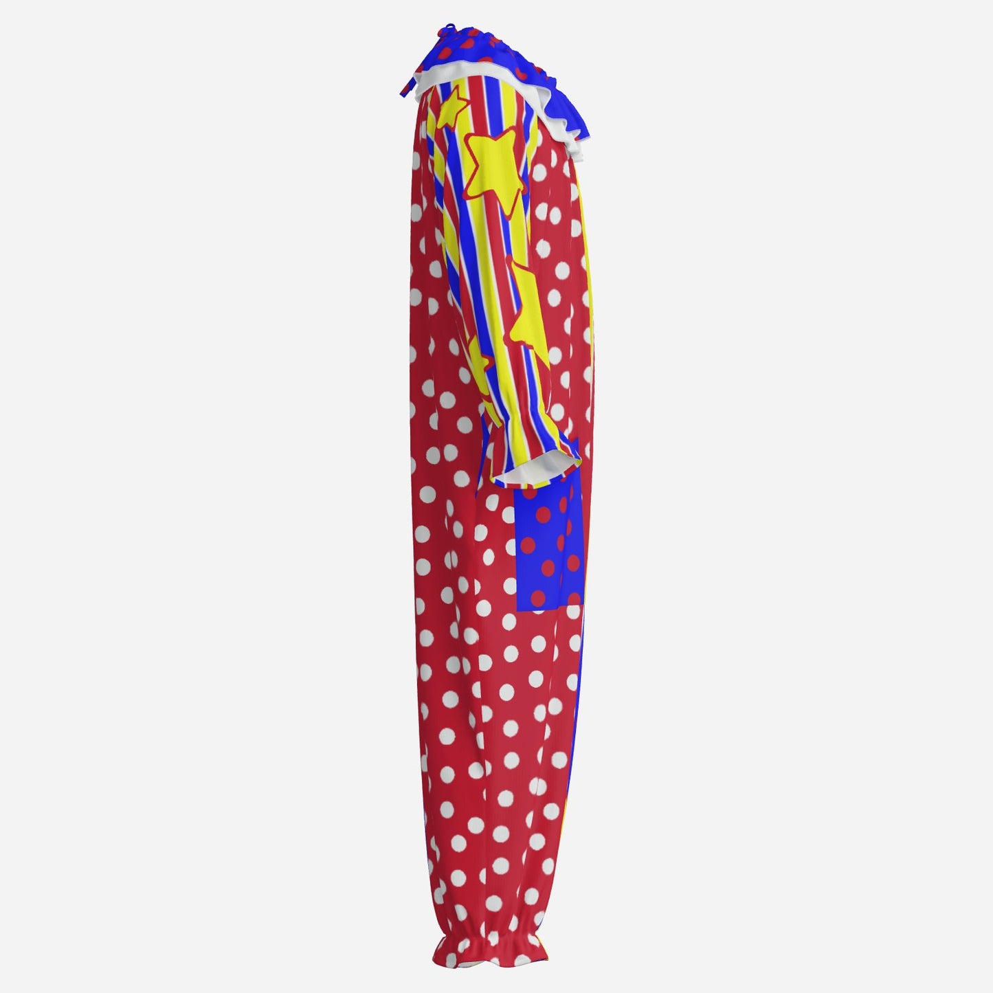 Circus Coveralls Clowny Stripe Stars Dots clown suit, side view