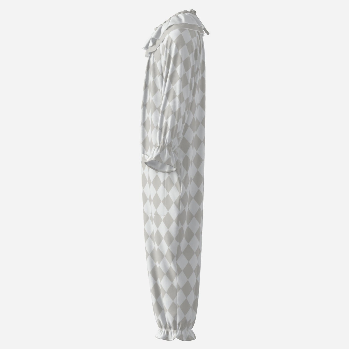 Circus Coveralls Harlequin Bone White Jester clown suit, side view