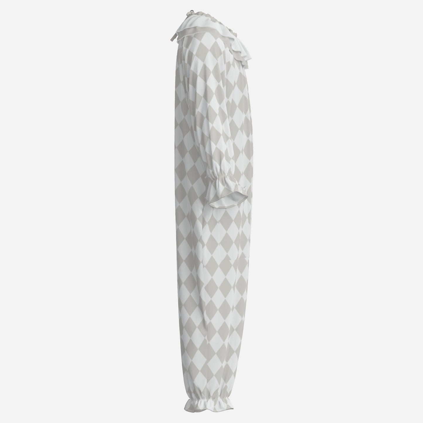 Circus Coveralls Harlequin Bone White Jester clown suit, side view