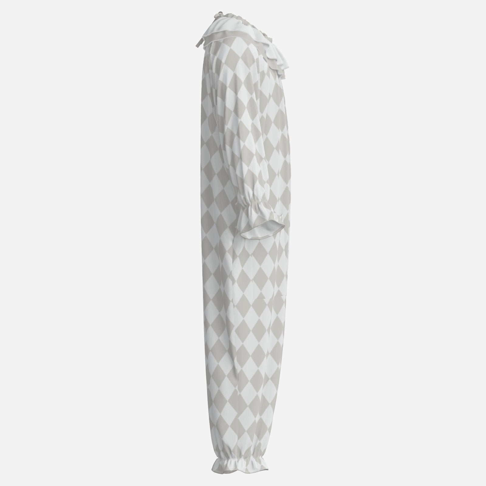 Circus Coveralls Harlequin Bone White Jester clown suit, side view