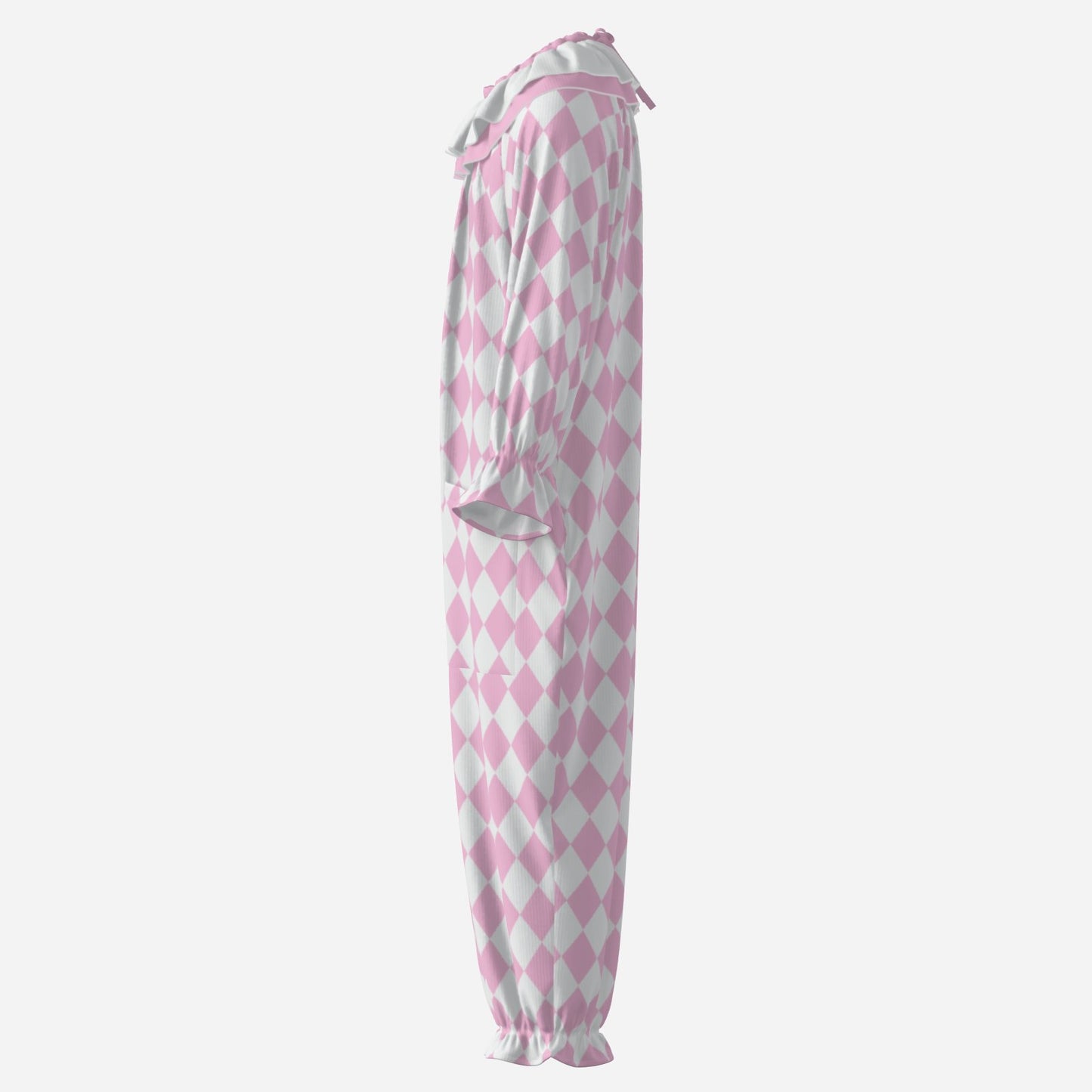 Circus Coveralls Harlequin Yume Pink Pastel Jester clown suit, side view