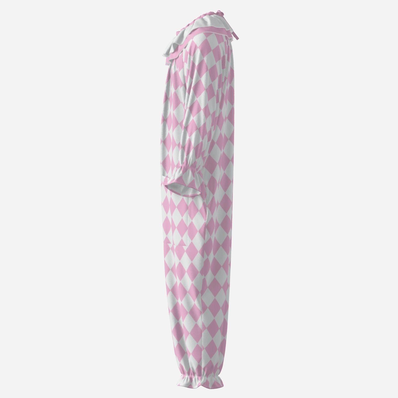Circus Coveralls Harlequin Yume Pink Pastel Jester clown suit, side view