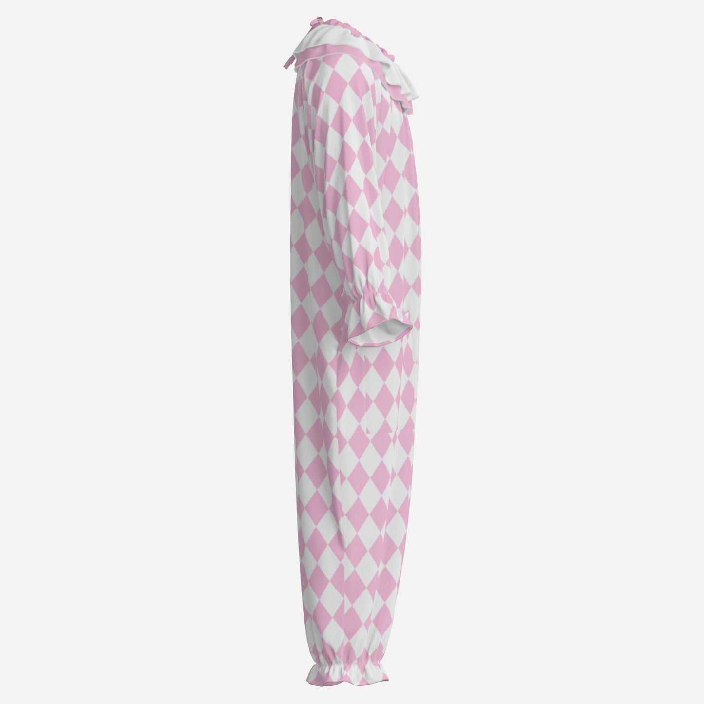 Circus Coveralls Harlequin Yume Pink Pastel Jester clown suit, side view