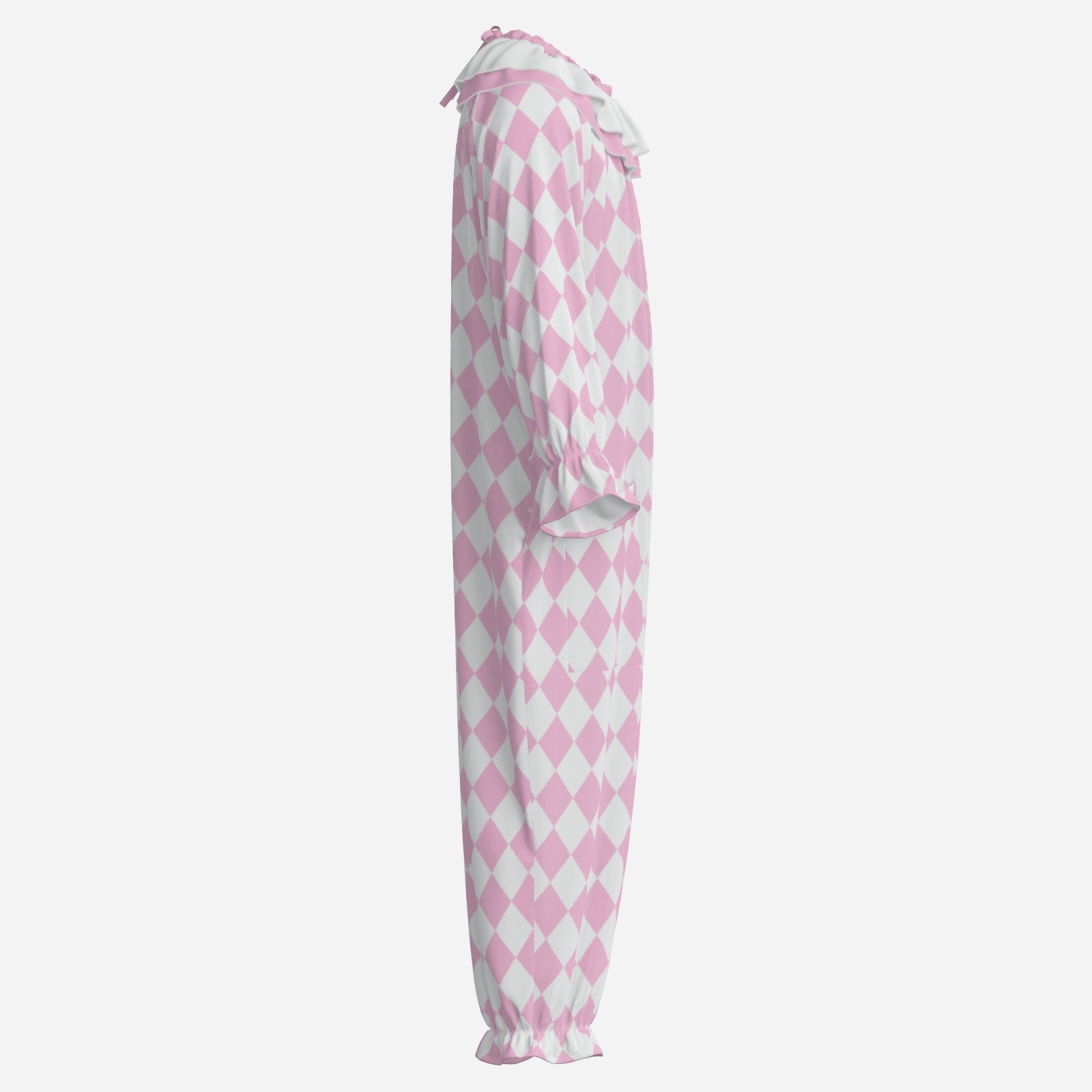 Circus Coveralls Harlequin Yume Pink Pastel Jester clown suit, side view