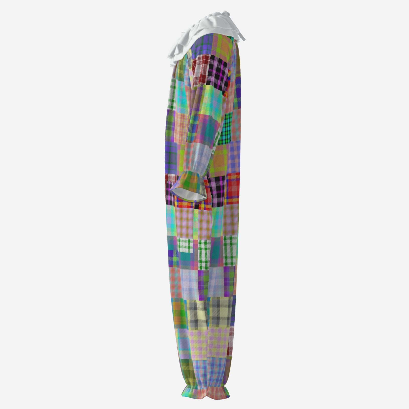 Circus Coveralls Patchalina Motley Professional clown suit, side view
