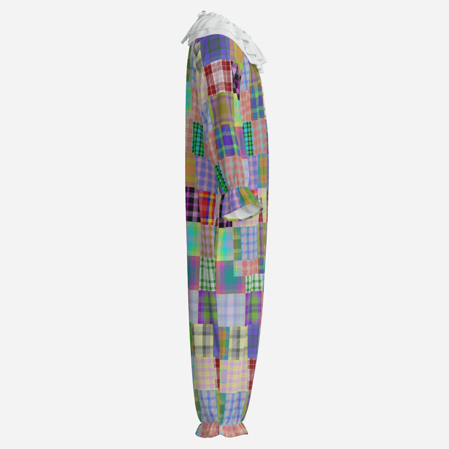 Circus Coveralls Patchalina Motley Professional clown suit, side view