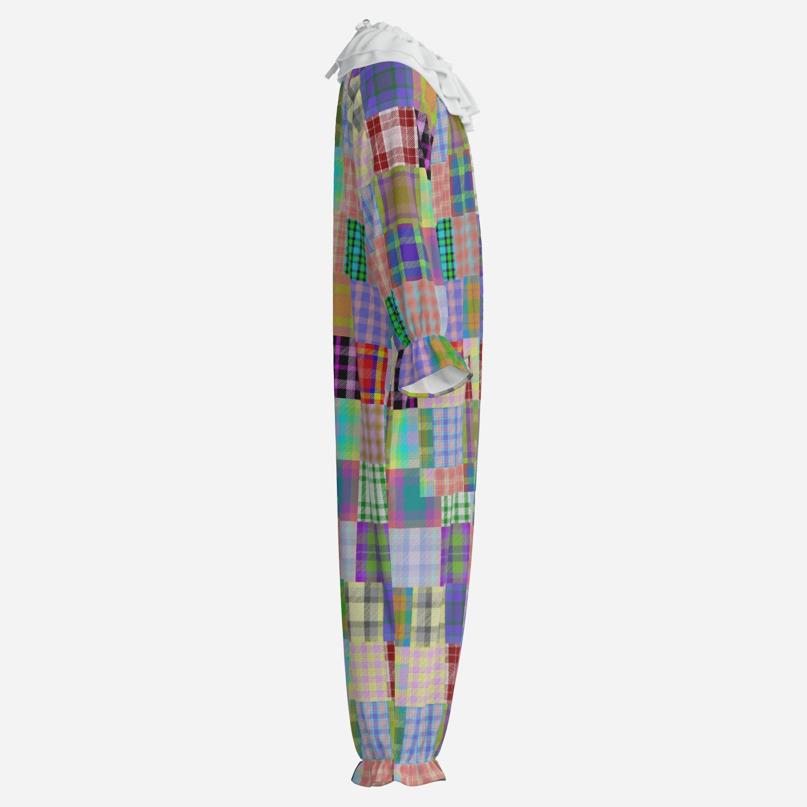 Circus Coveralls Patchalina Motley Professional clown suit, side view