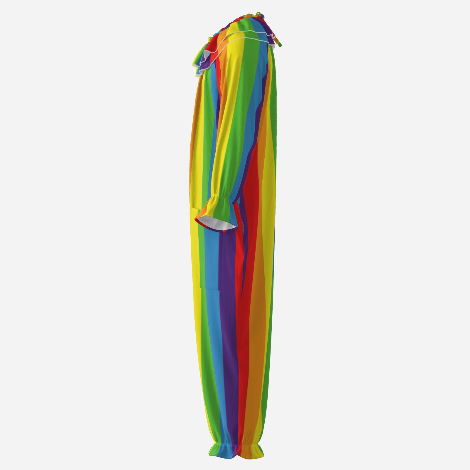 Circus Coveralls Rainbow Boss Stripe clown suit, side view