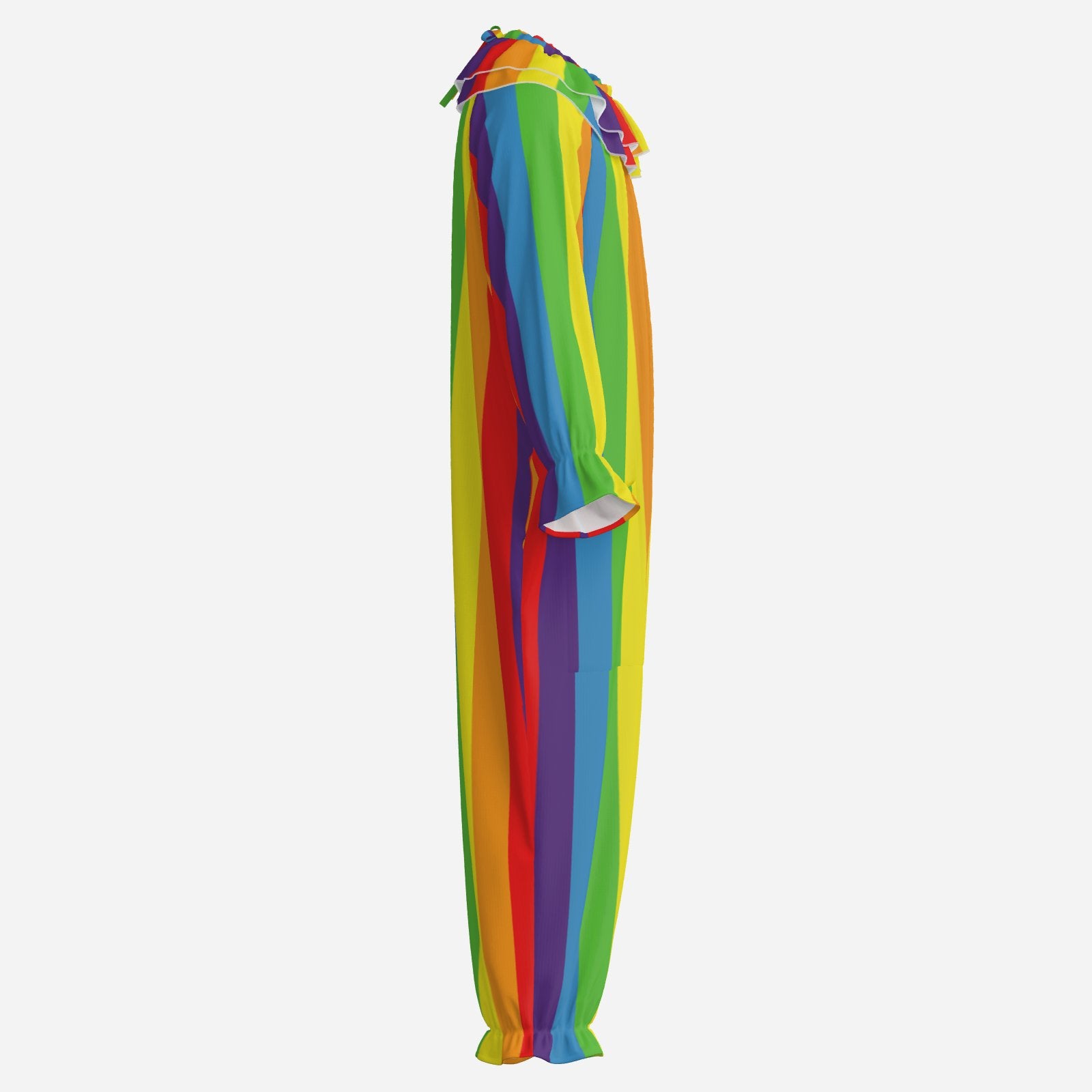 Circus Coveralls Rainbow Boss Stripe clown suit, side view