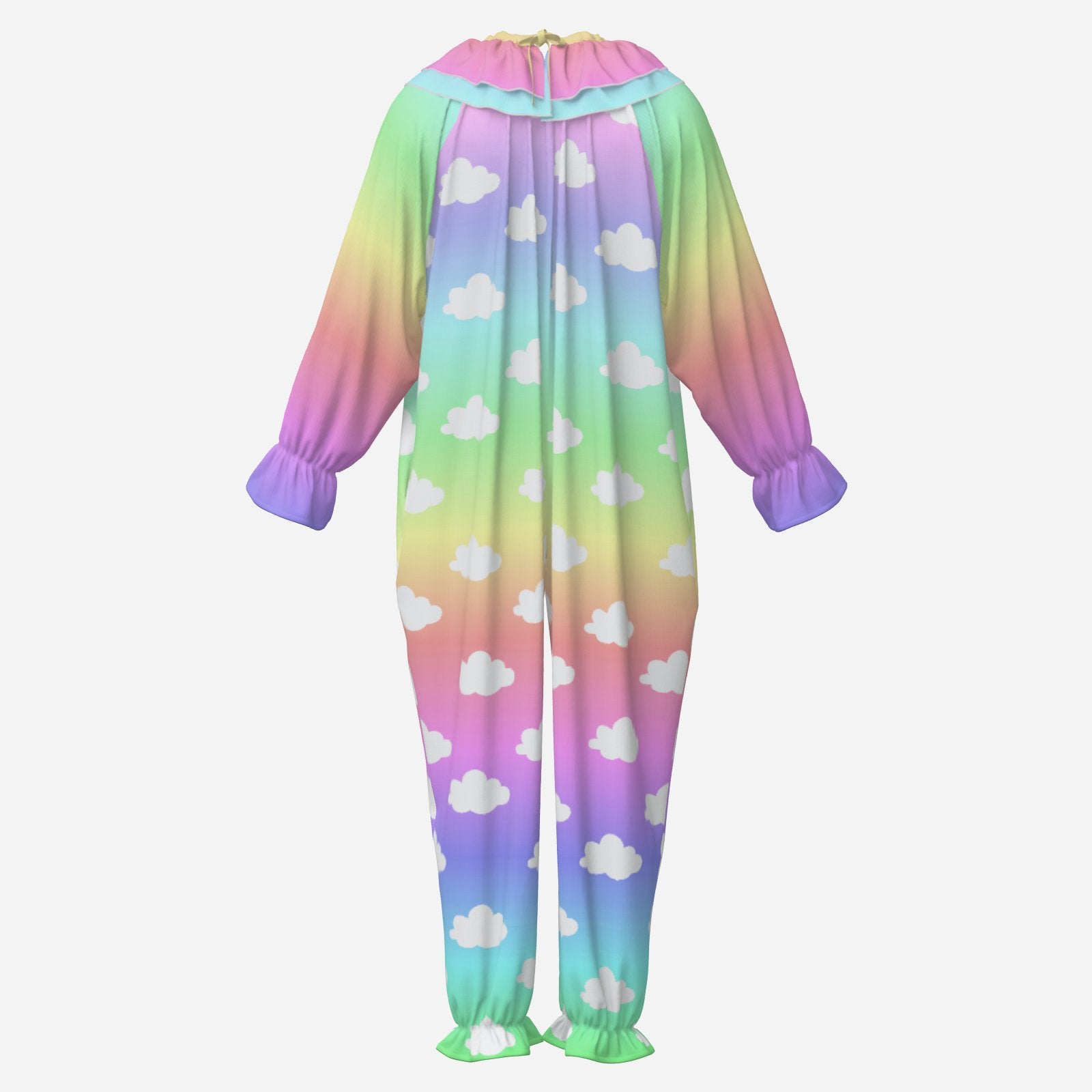 Circus Coveralls Unicorn Clouds Yume Rainbow Dreamcore clown suit, ghost mannequin back view