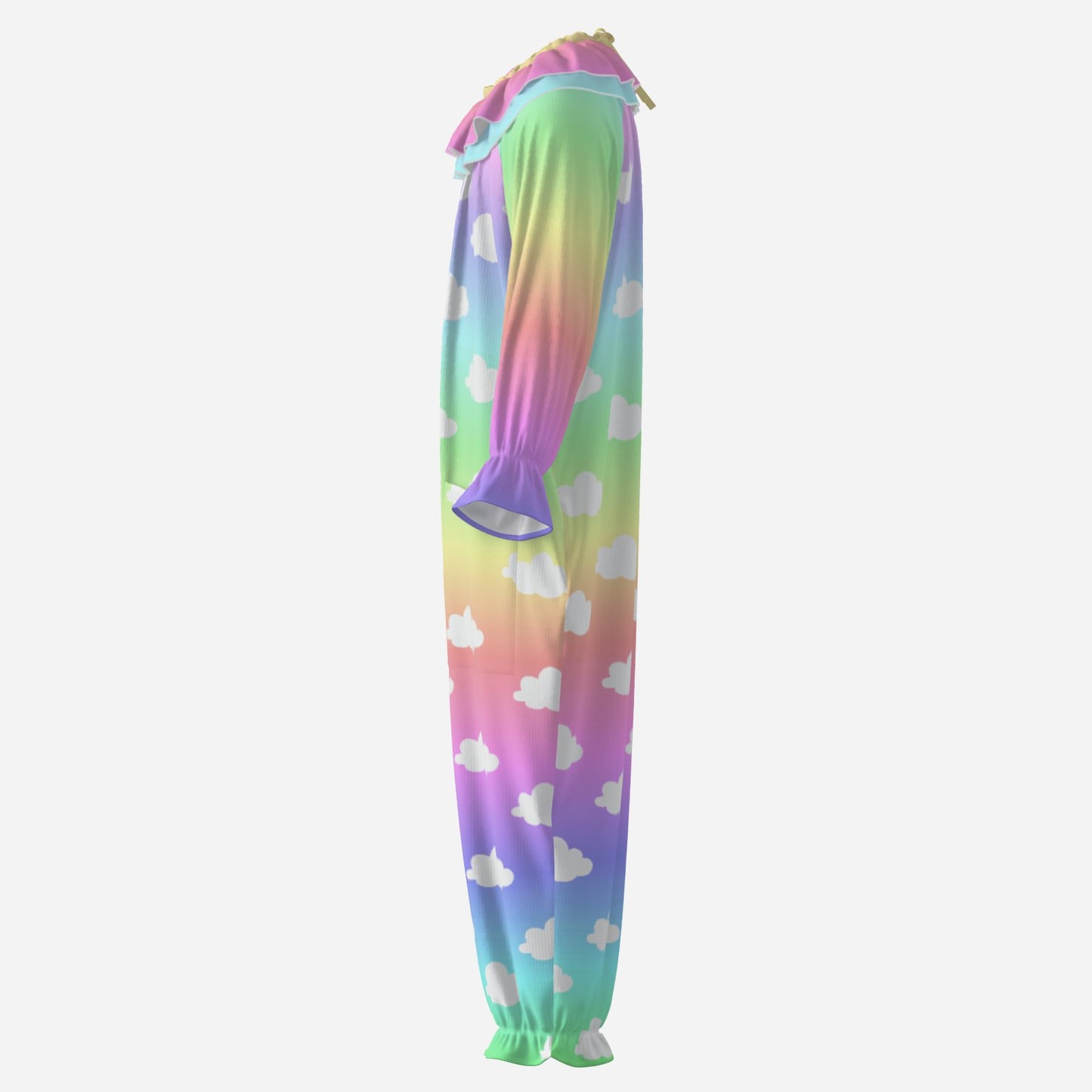 Circus Coveralls Unicorn Clouds Yume Rainbow Dreamcore clown suit, side view