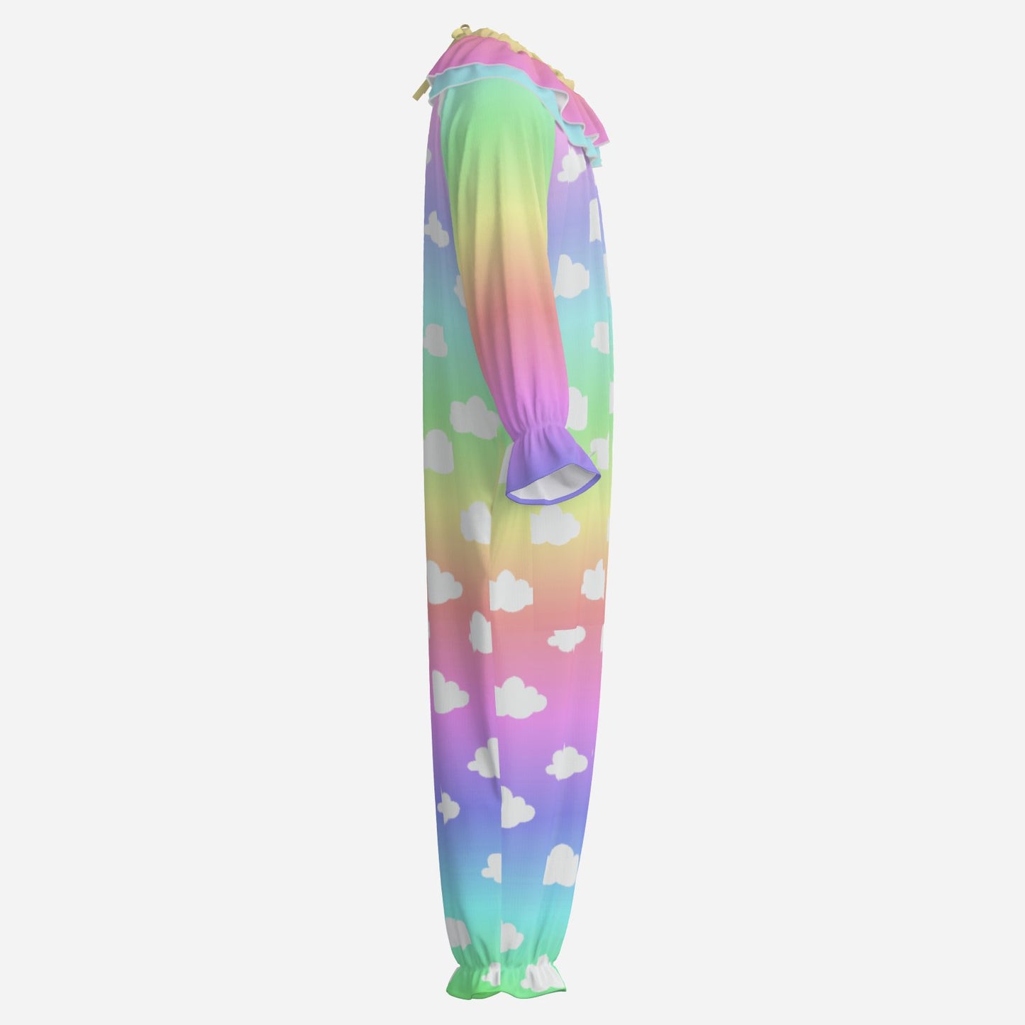 Circus Coveralls Unicorn Clouds Yume Rainbow Dreamcore clown suit, side view