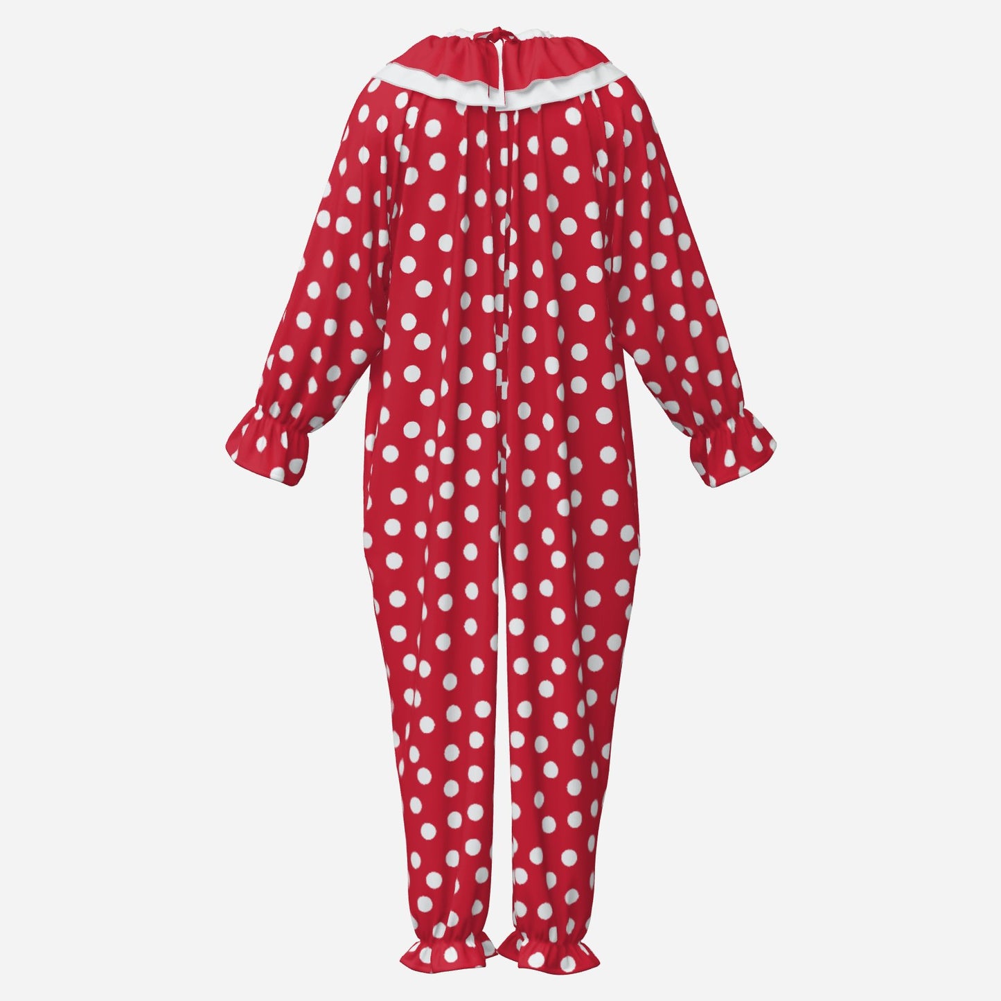 Circus Coveralls Red Polkadot clown suit, ghost mannequin back view