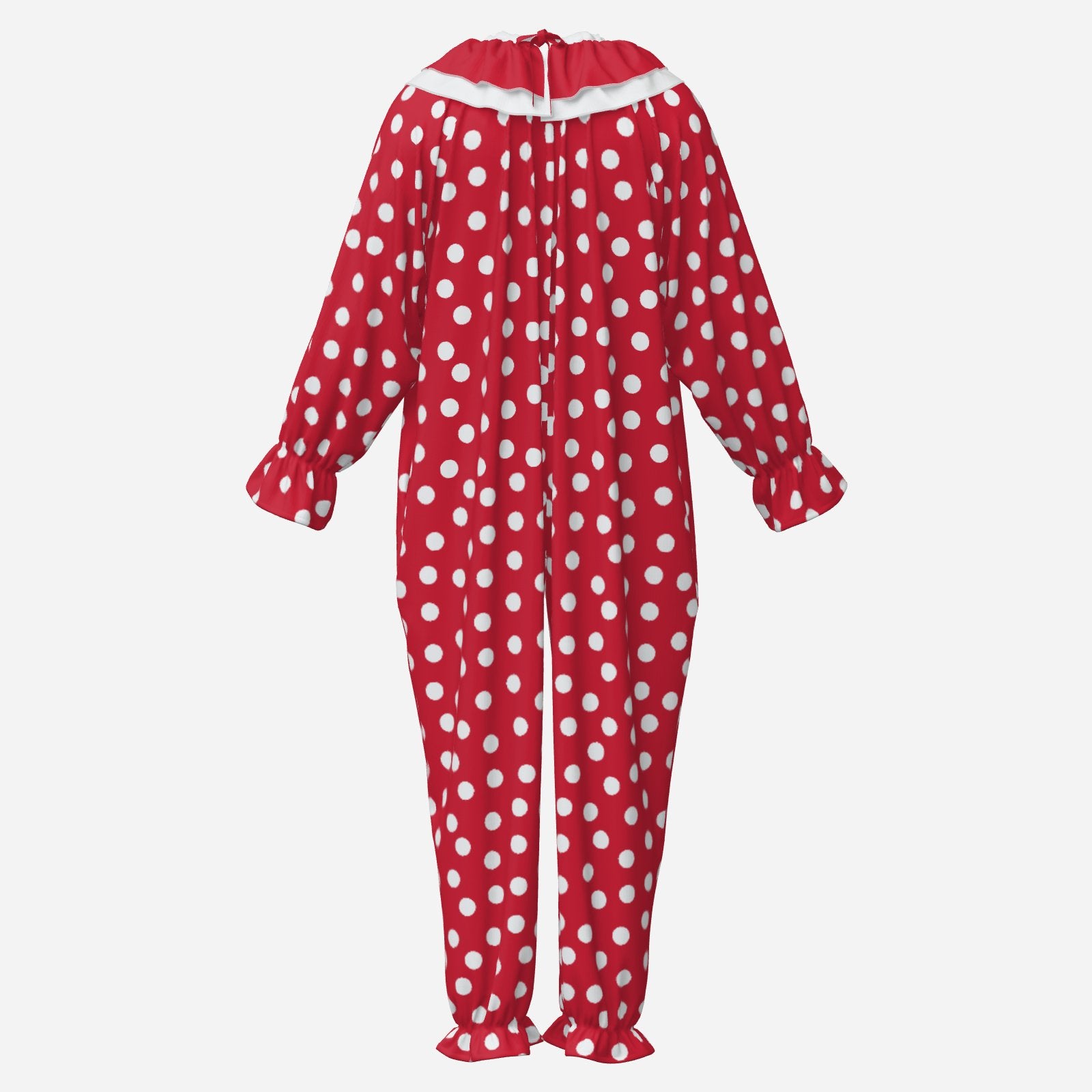 Circus Coveralls Red Polkadot clown suit, ghost mannequin back view