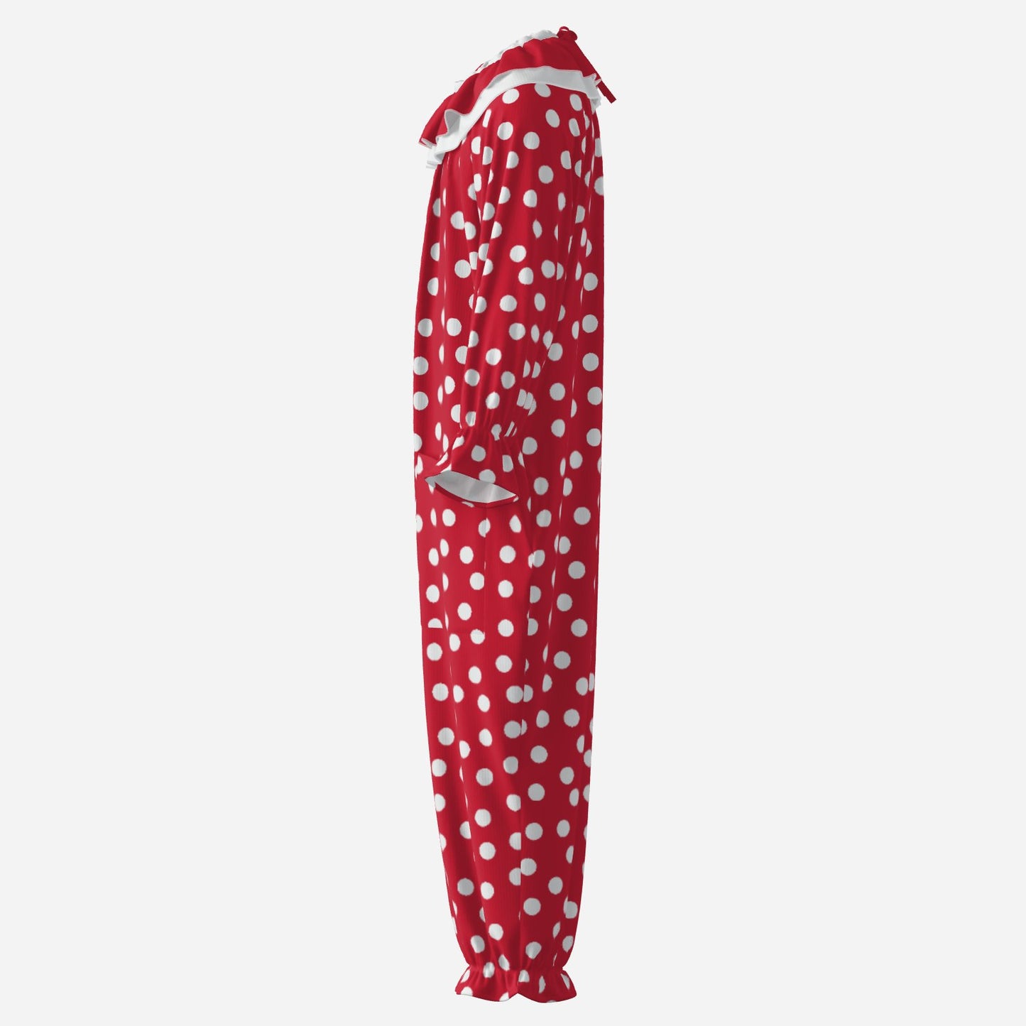 Circus Coveralls Red Polkadot clown suit, side view