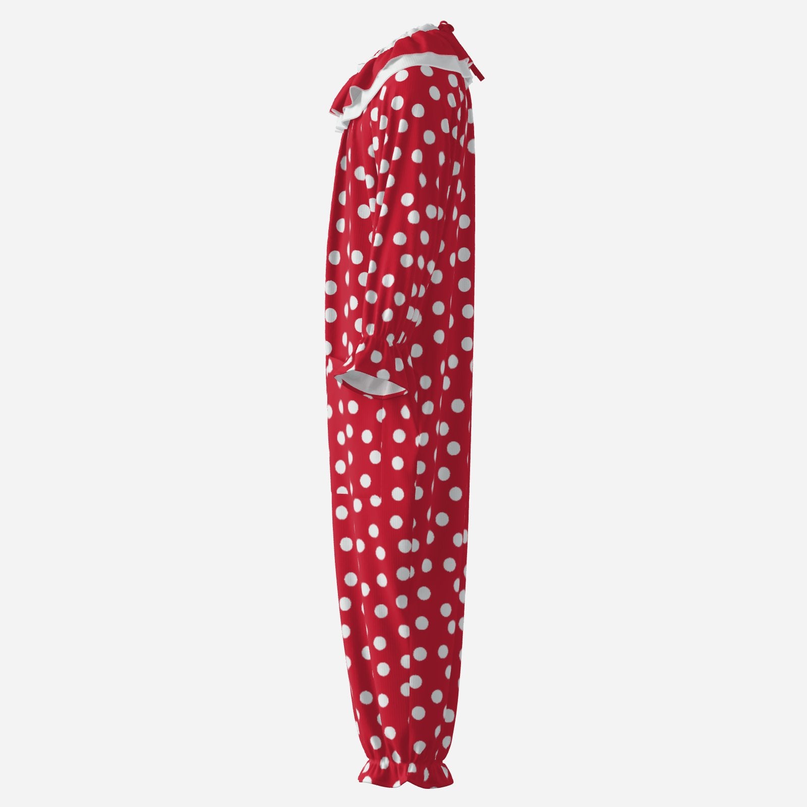 Circus Coveralls Red Polkadot clown suit, side view