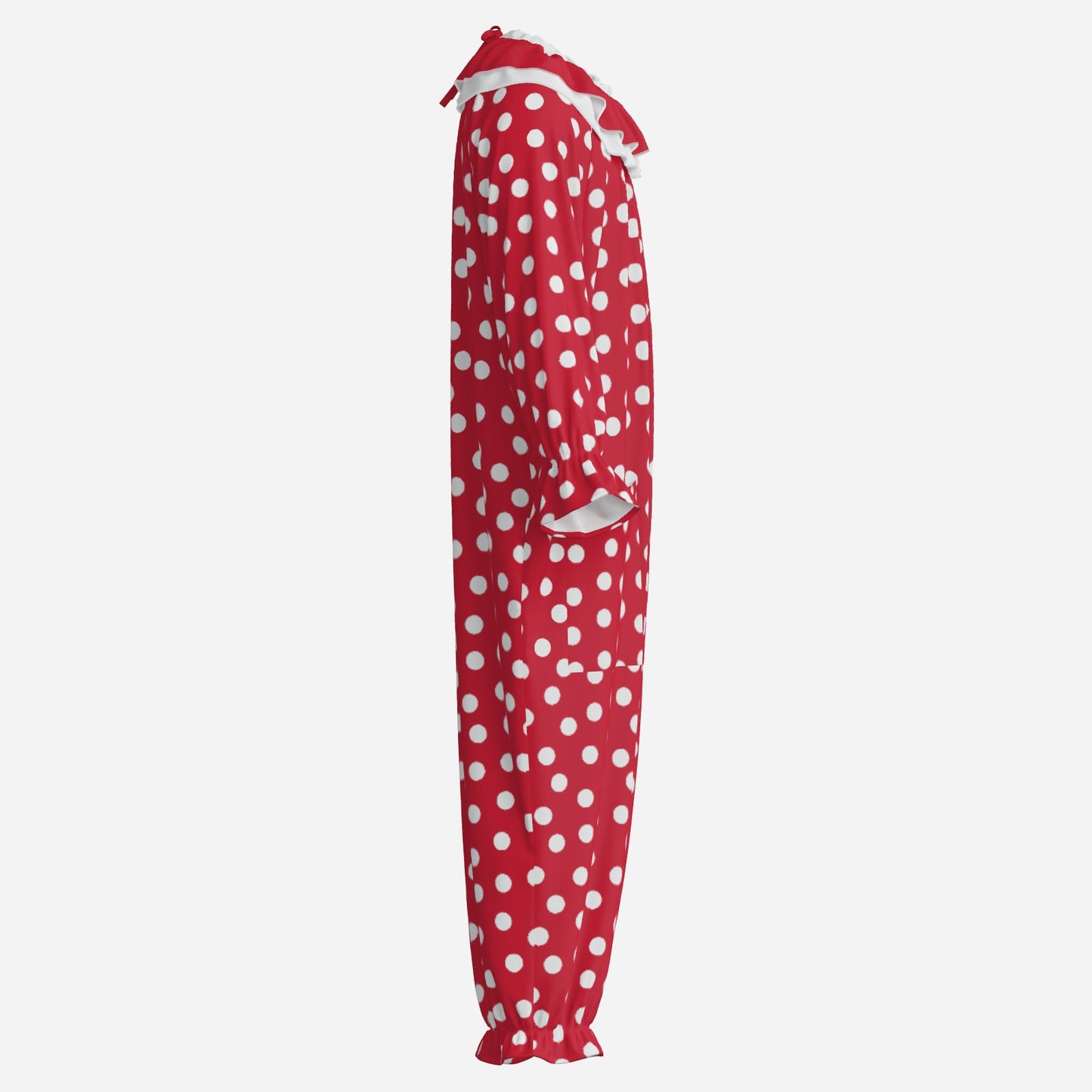 Circus Coveralls Red Polkadot clown suit, side view