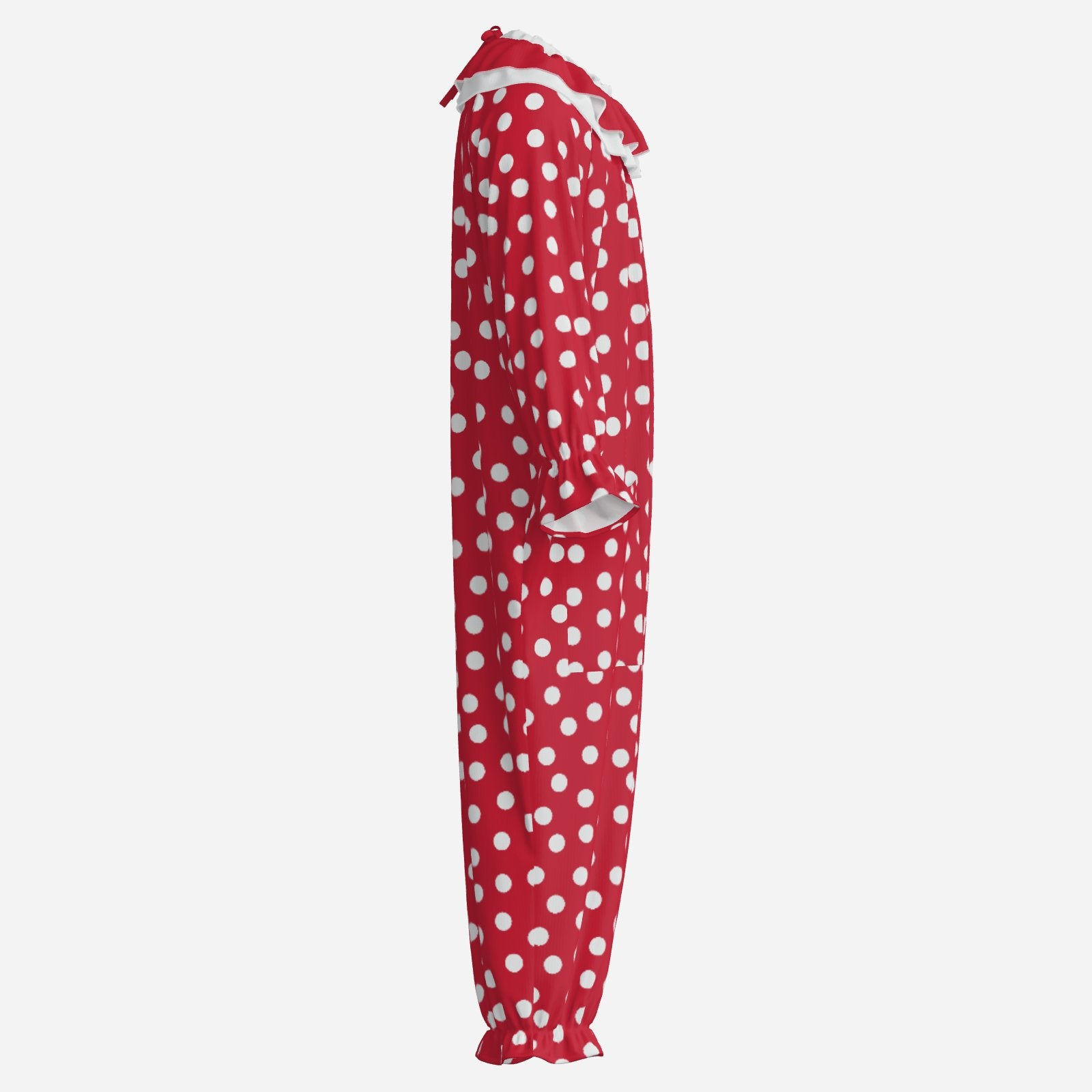 Circus Coveralls Red Polkadot clown suit, side view