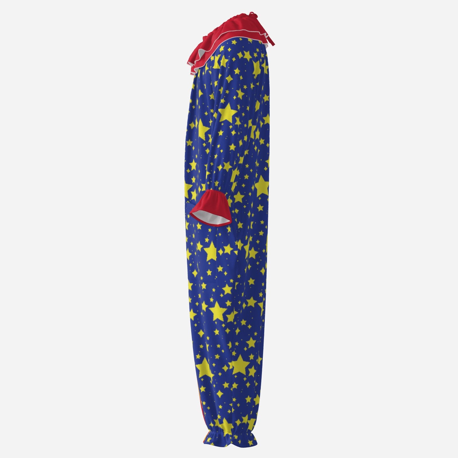 Circus Coveralls Sun Stripe Night Stardust Jester clown suit, side view