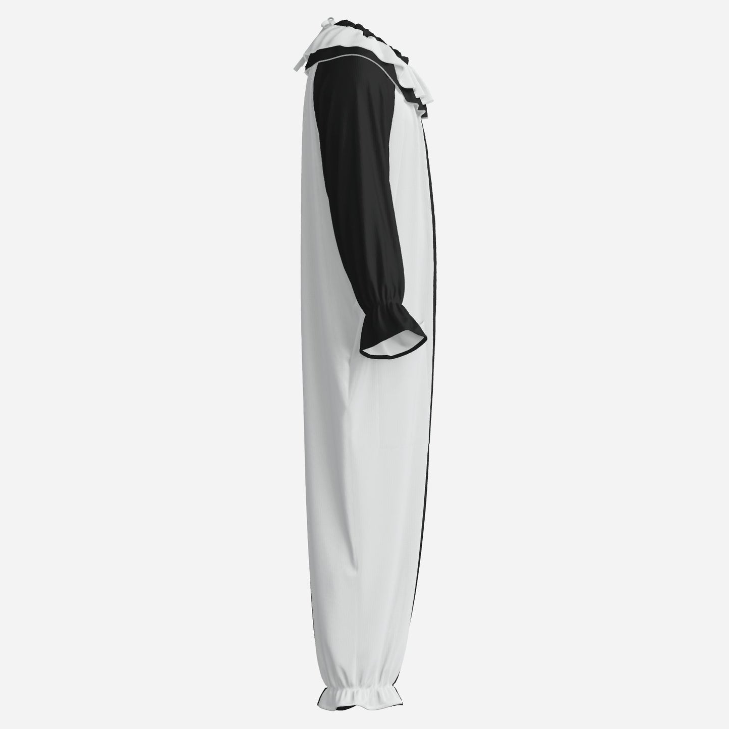 Circus Coveralls Artful Black White Pierrot clown suit, side view
