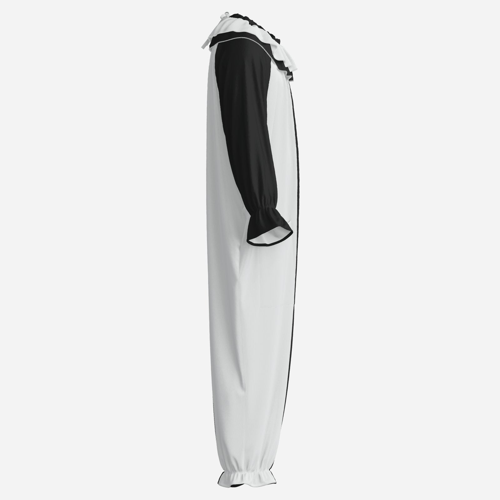 Circus Coveralls Artful Black White Pierrot clown suit, side view