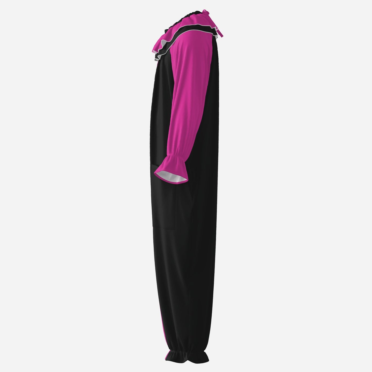 Circus Coveralls Artful Hot Pink Pierrot clown suit, side view