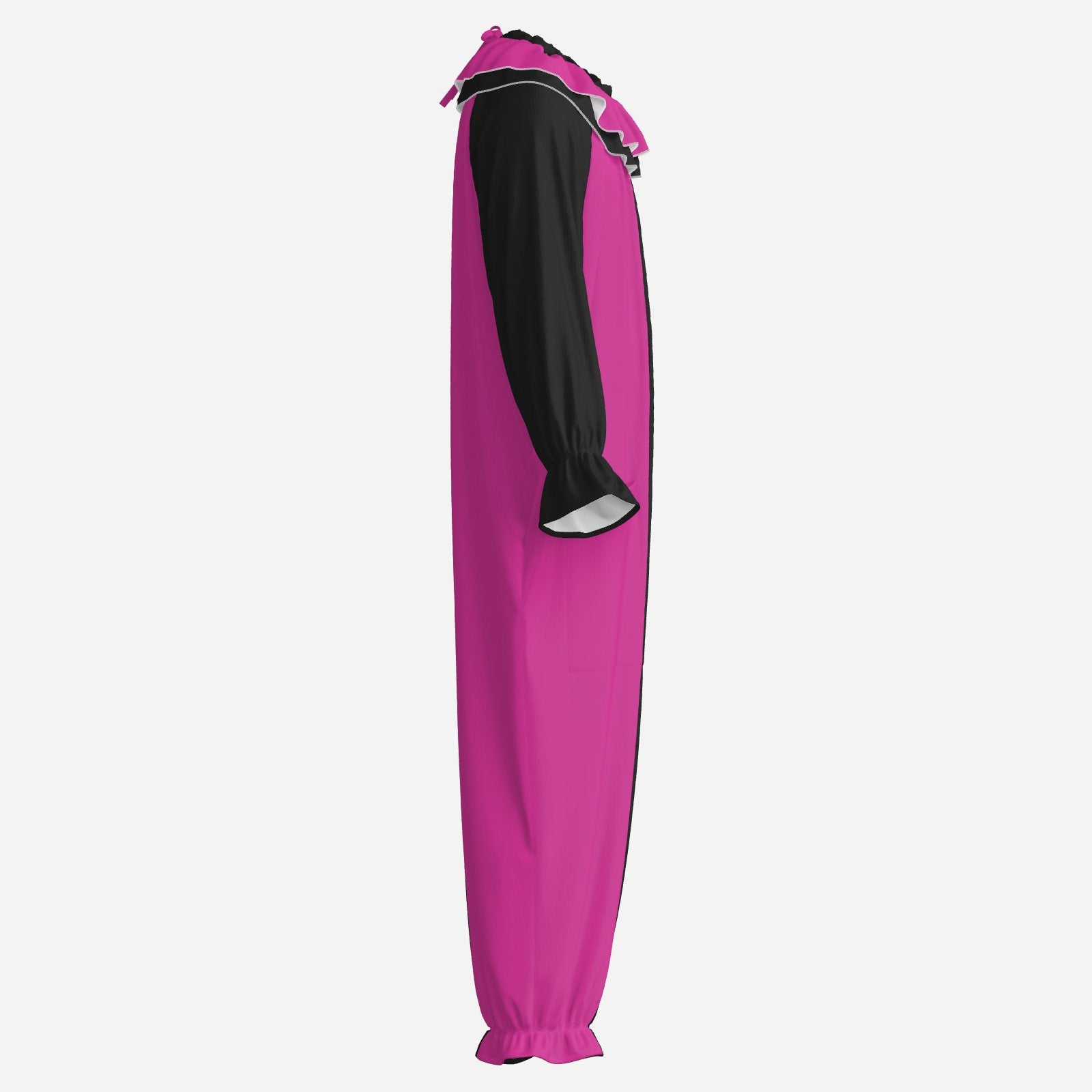 Circus Coveralls Artful Hot Pink Pierrot clown suit, side view