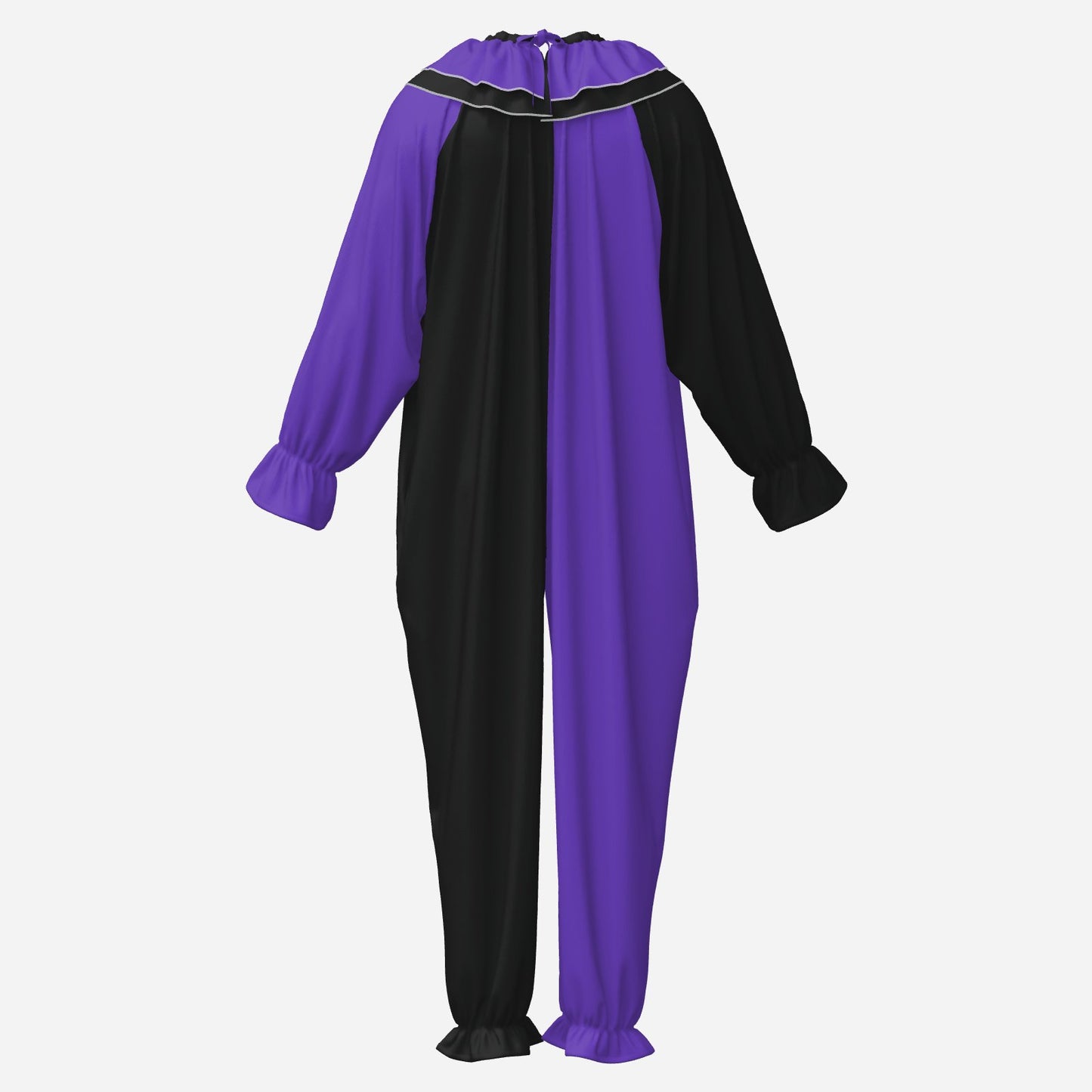 Circus Coveralls Artful Purple Black Pierrot clown suit, ghost mannequin back view