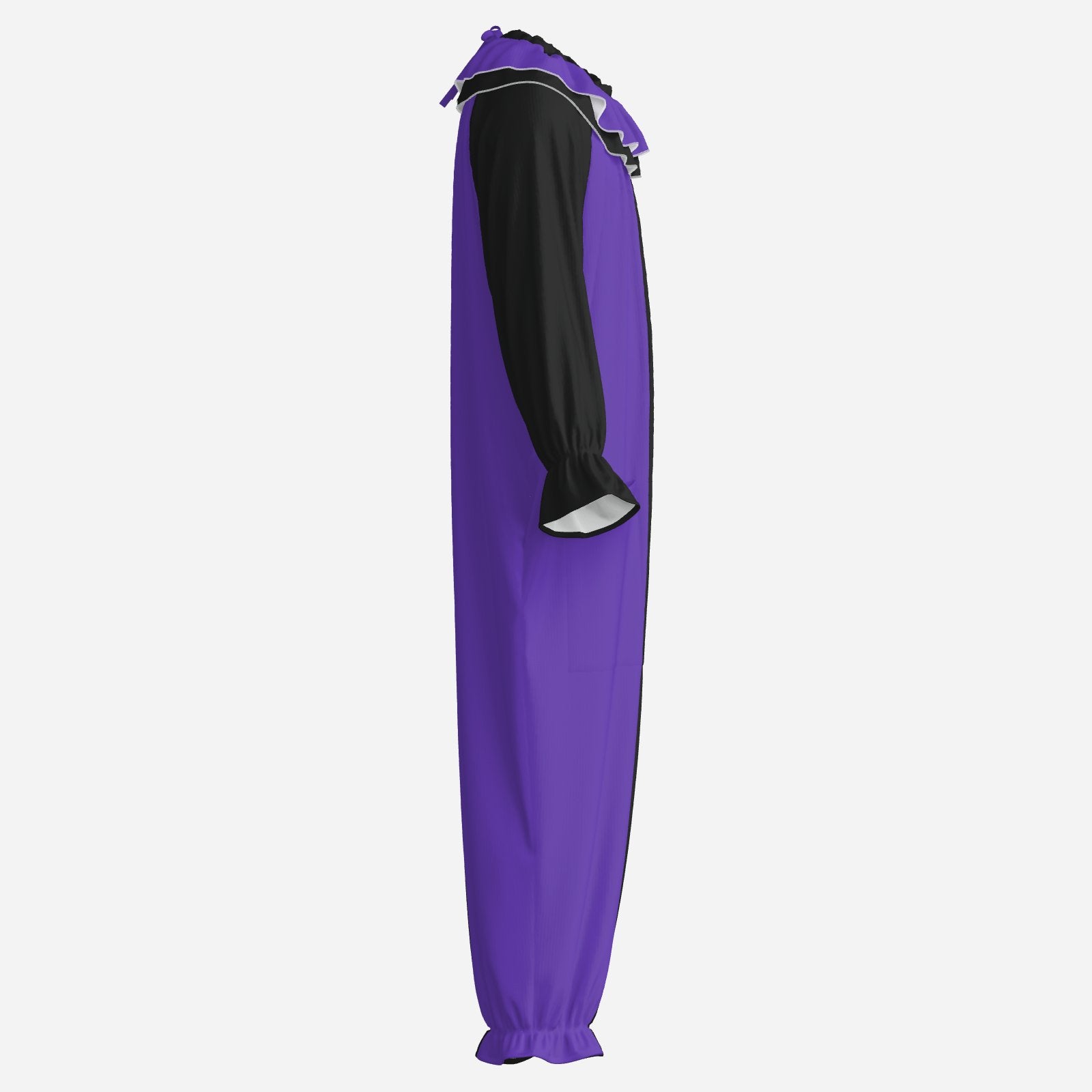 Circus Coveralls Artful Purple Black Pierrot clown suit, side view
