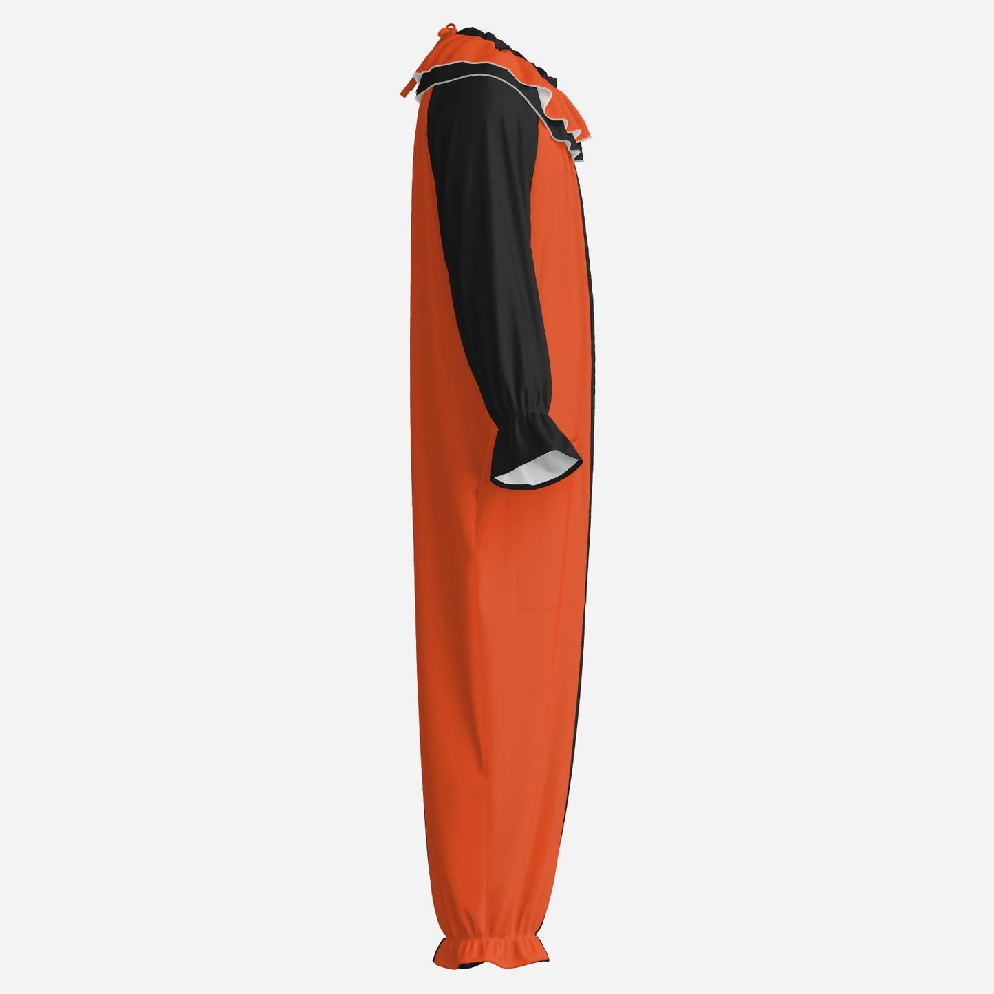 Circus Coveralls Artful Orange Black Pierrot clown suit, side view
