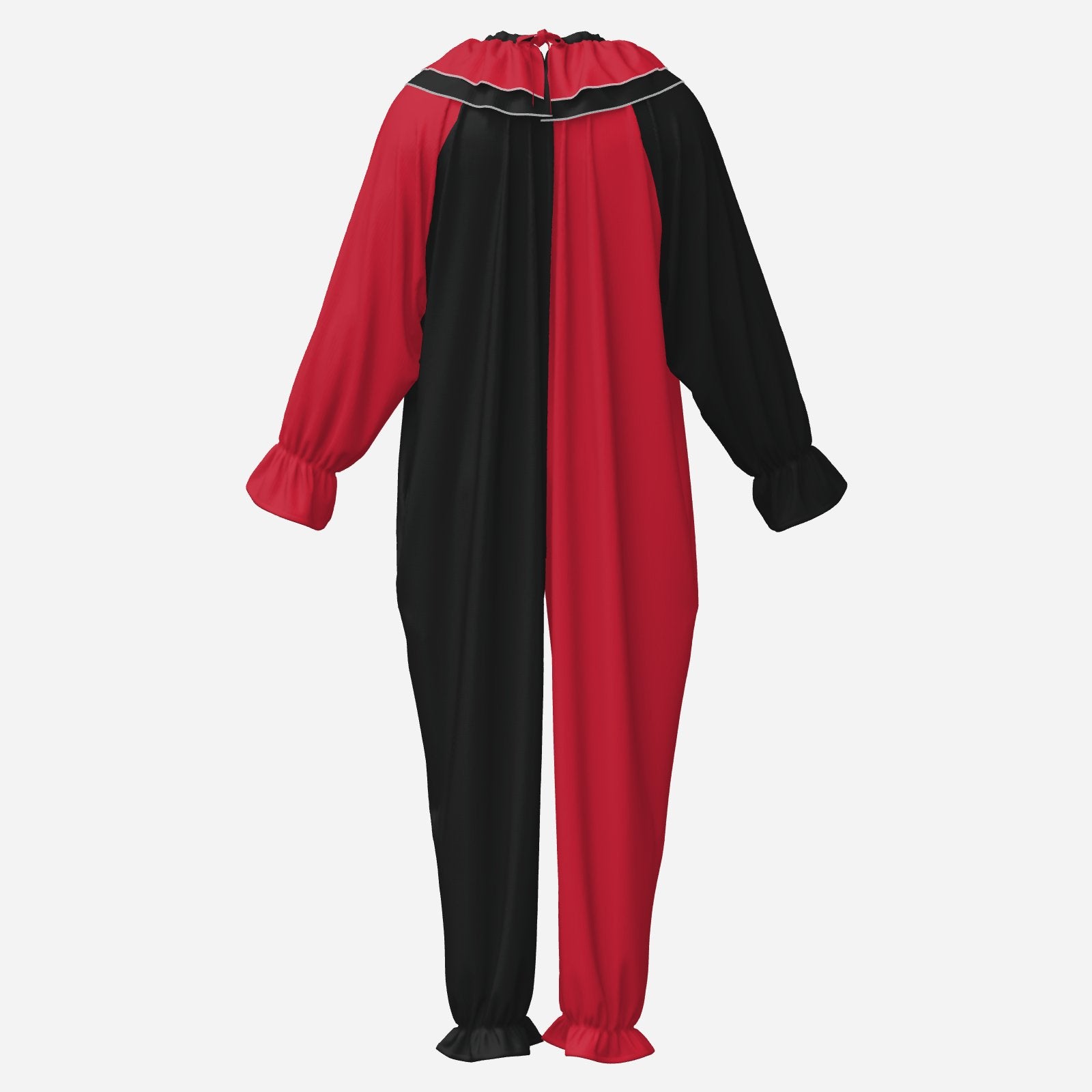 Circus Coveralls Artful Red Black Pierrot clown suit, ghost mannequin back view