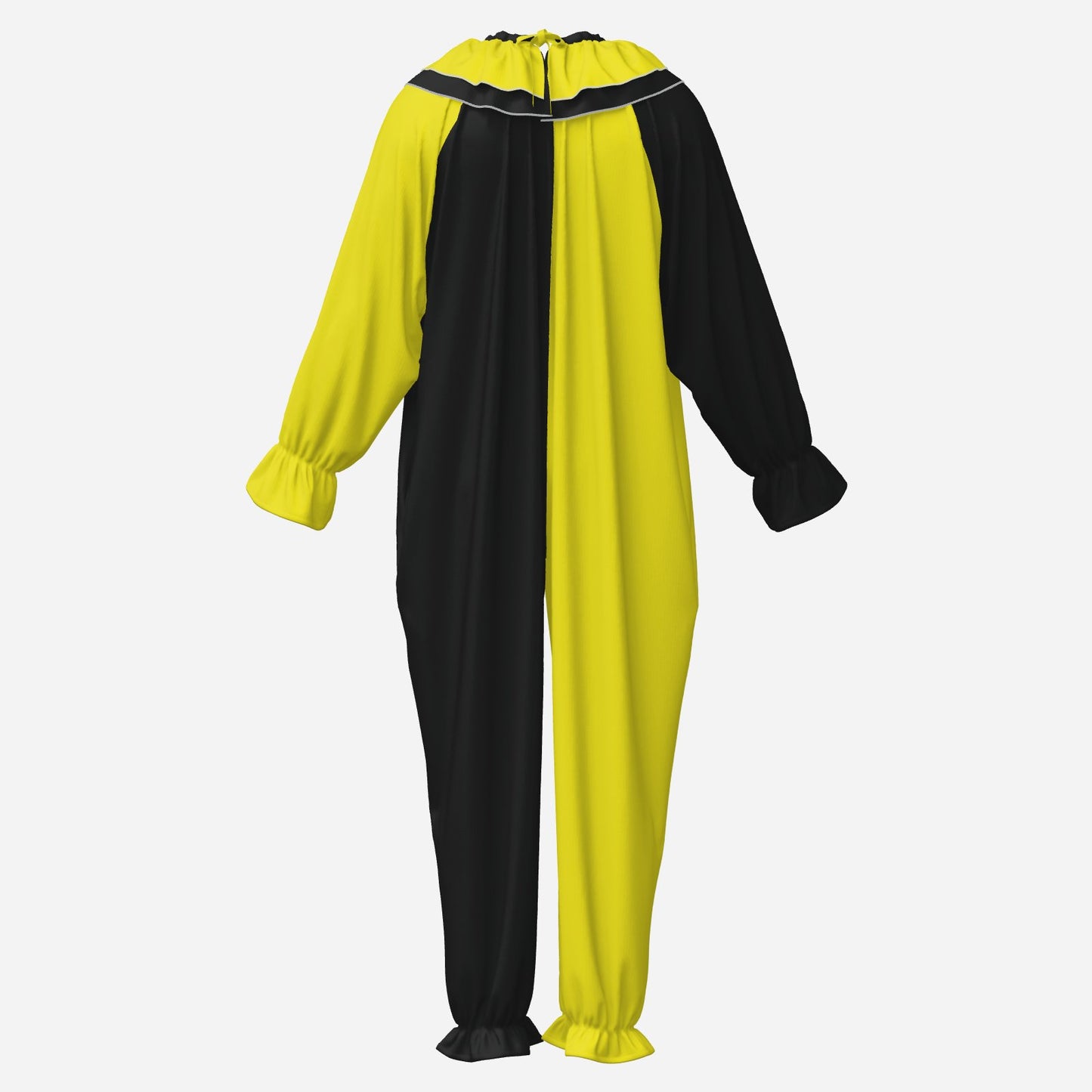Circus Coveralls Artful Yellow Black Pierrot clown suit, ghost mannequin back view