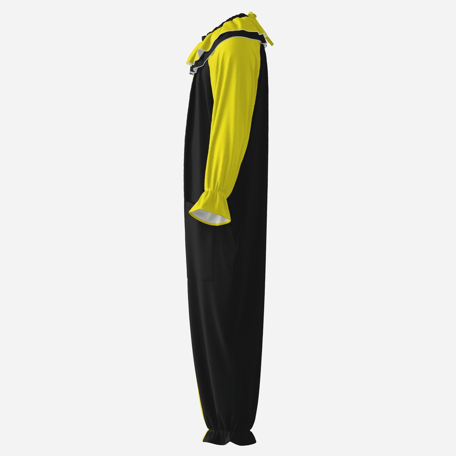 Circus Coveralls Artful Yellow Black Pierrot clown suit, side view