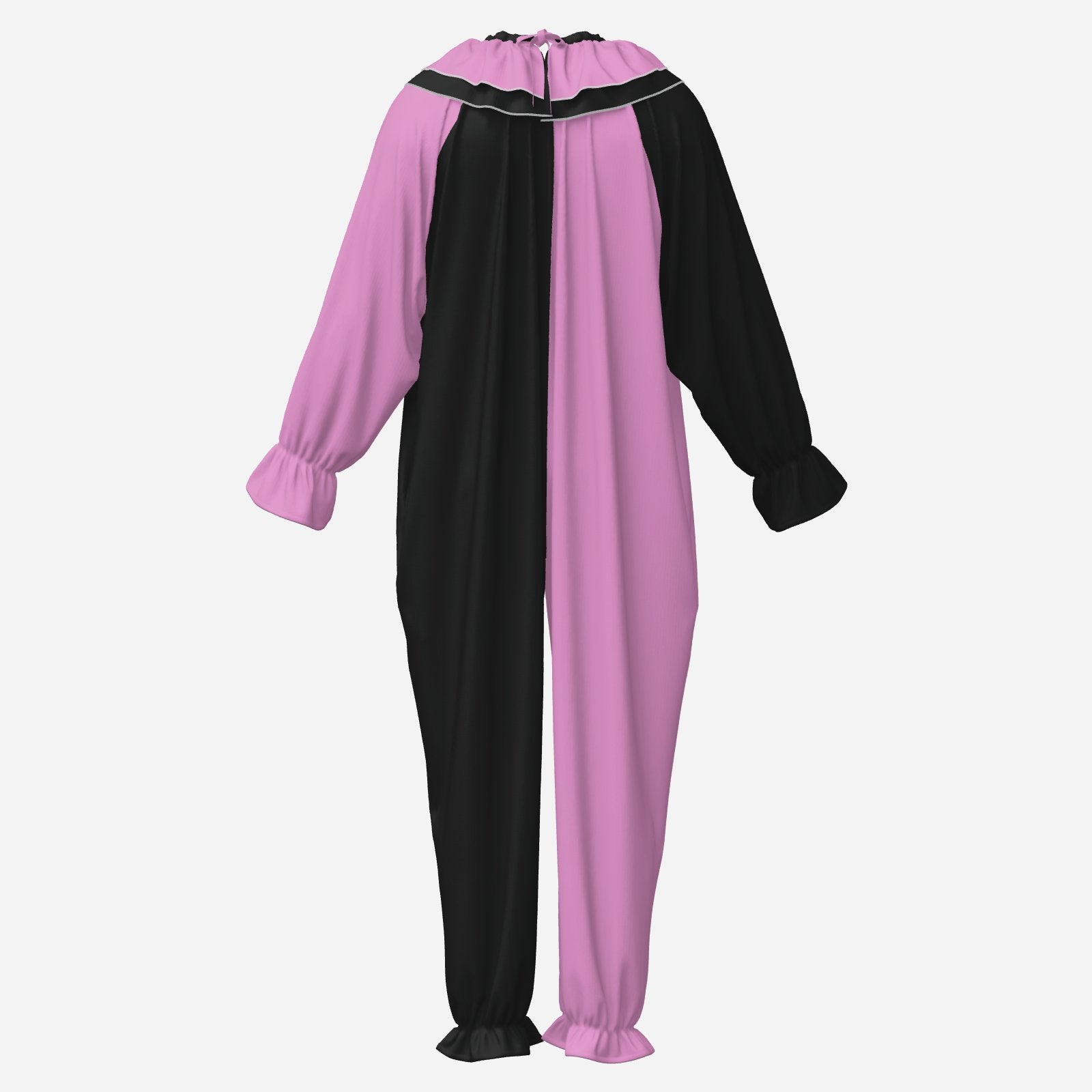 Circus Coveralls Artful Pink Black Pierrot clown suit, ghost mannequin back view