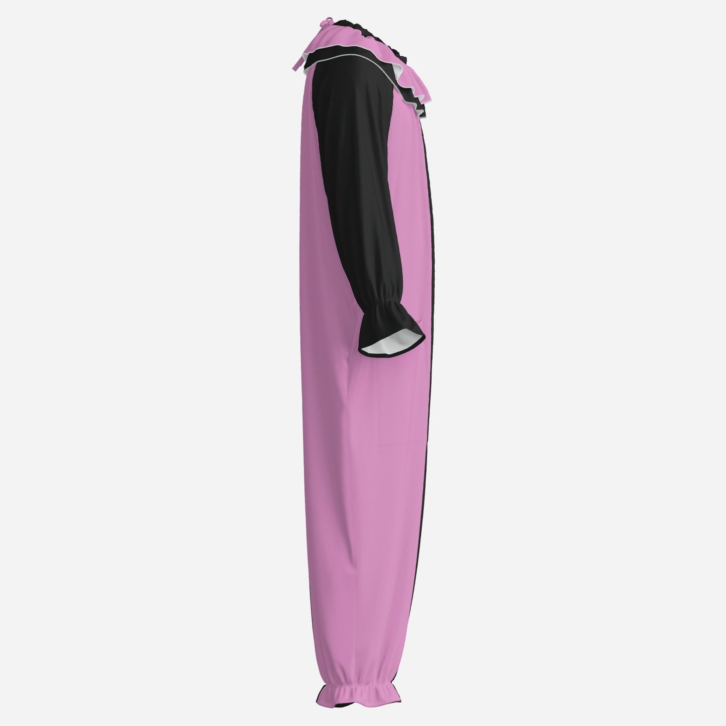 Circus Coveralls Artful Pink Black Pierrot clown suit, side view